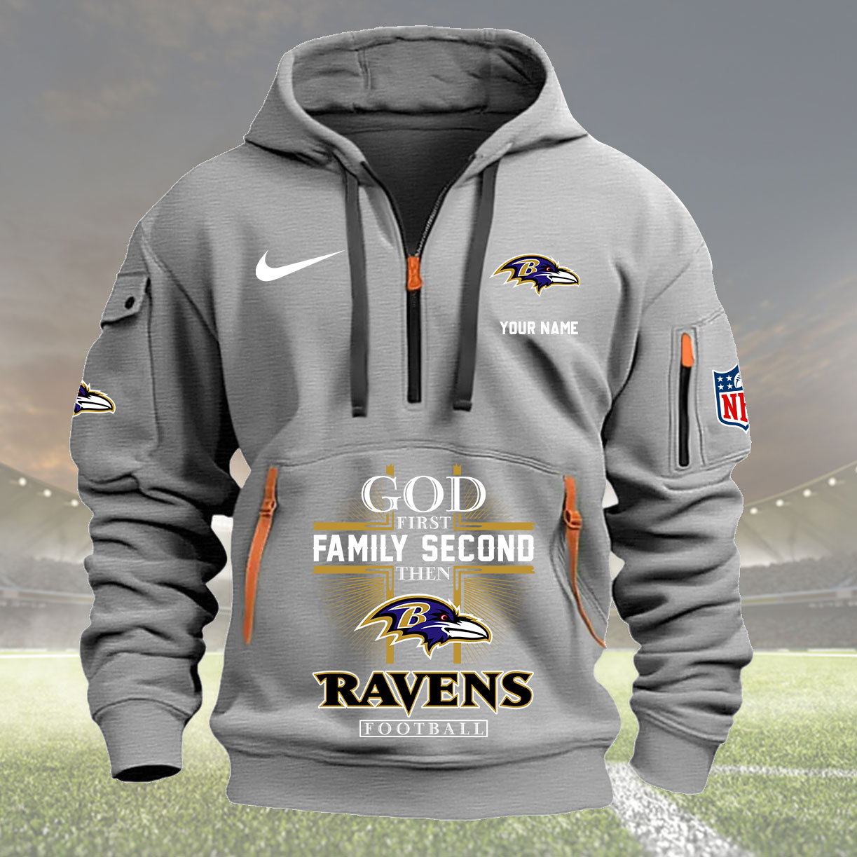 Baltimore Ravens Personalized Quarter Zip Hoodie New Collection AZBTQZH000243 - Famjoys Baltimore Ravens Personalized Quarter Zip Hoodie New Collection AZBTQZH000243 - Famjoys