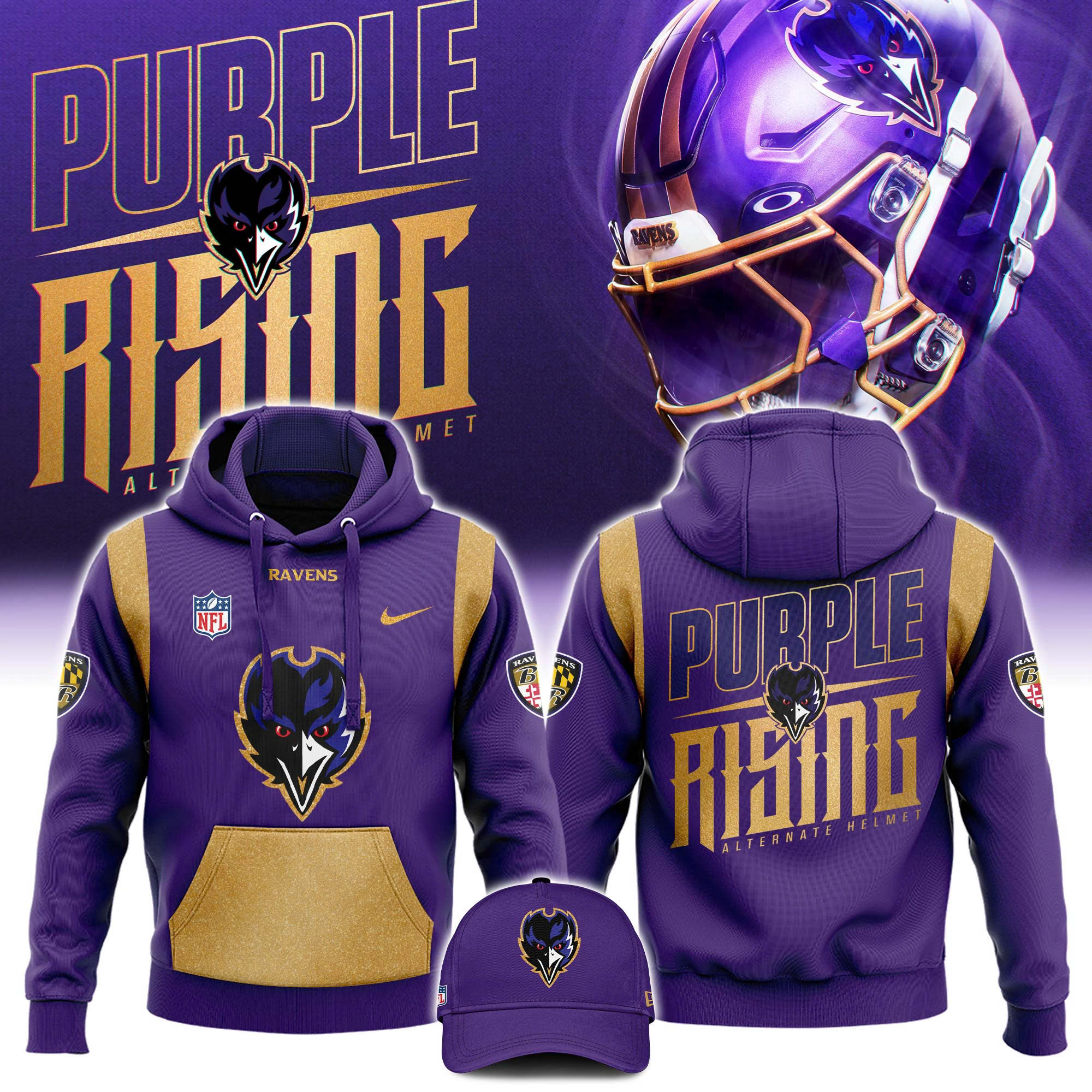 Baltimore Ravens Purple Rising Hoodie - Famjoys Baltimore Ravens Purple Rising Hoodie - Famjoys