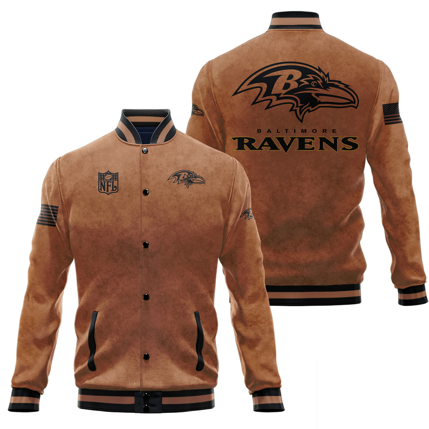 Baltimore Ravens Salute To Service Club Baseball Jacket Varsity Jacket - Brown - Famjoys Baltimore Ravens Salute To Service Club Baseball Jacket Varsity Jacket - Brown - Famjoys