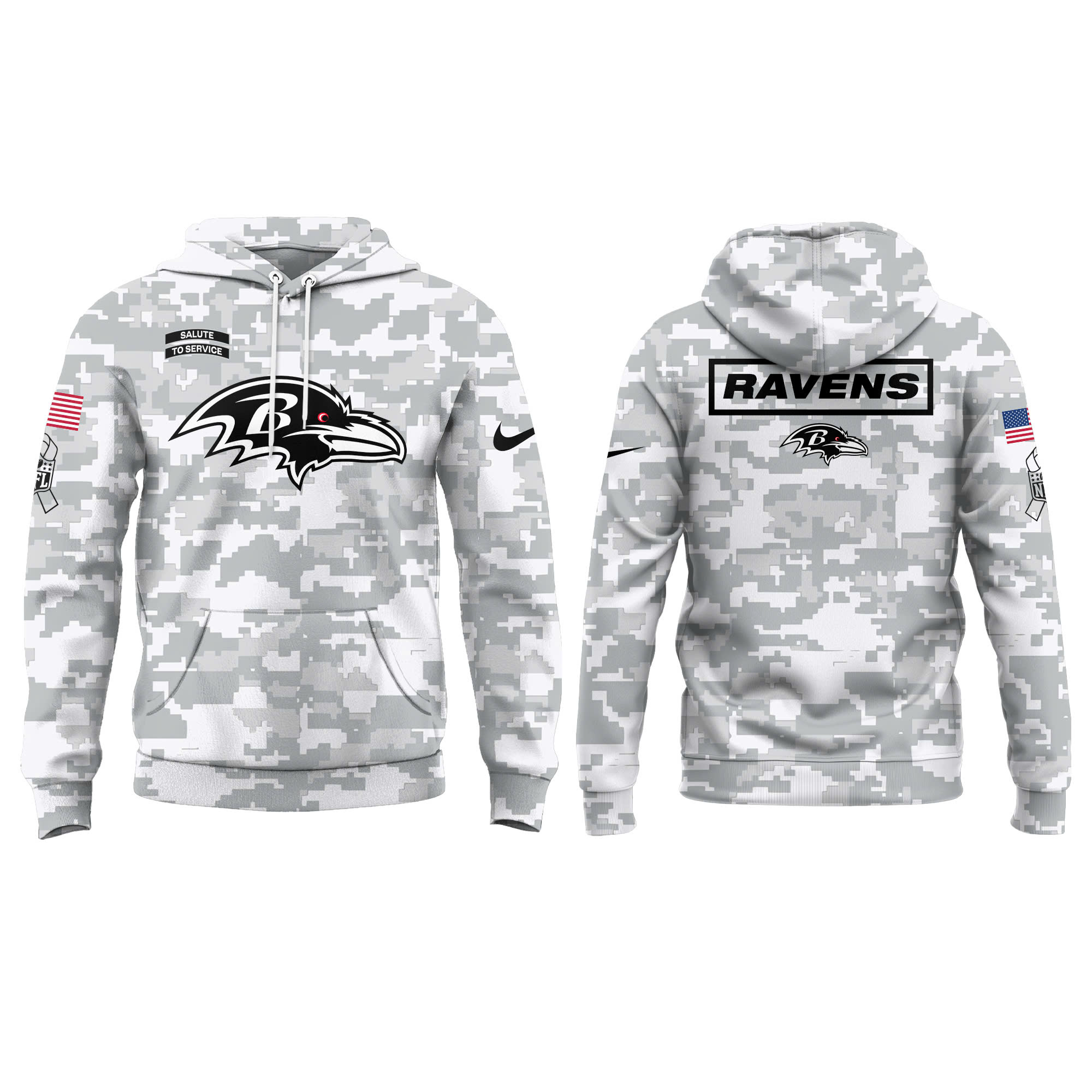 Baltimore Ravens Salute to Service Club Fleece Pullover Arctic Camo Hoodie - Famjoys Baltimore Ravens Salute to Service Club Fleece Pullover Arctic Camo Hoodie - Famjoys