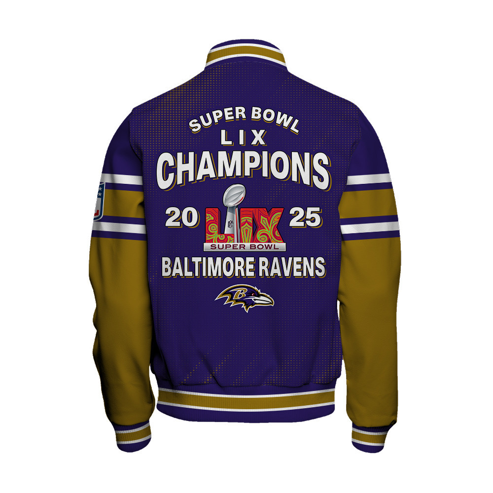 Baltimore Ravens Super Bowl 2025 Champiosn Celebrate Greatness Varsity Jacket - Famjoys Baltimore Ravens Super Bowl 2025 Champiosn Celebrate Greatness Varsity Jacket - Famjoys