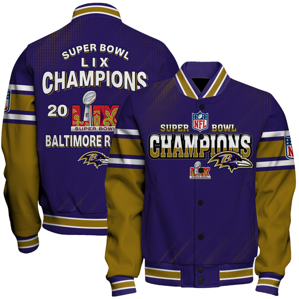 Baltimore Ravens Super Bowl 2025 Champiosn Celebrate Greatness Varsity Jacket - Famjoys Baltimore Ravens Super Bowl 2025 Champiosn Celebrate Greatness Varsity Jacket - Famjoys