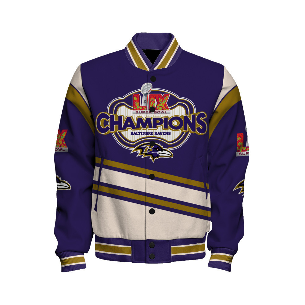 Baltimore Ravens Super Bowl 2025 Premium Fan Edition Varsity Jacket - Famjoys Baltimore Ravens Super Bowl 2025 Premium Fan Edition Varsity Jacket - Famjoys