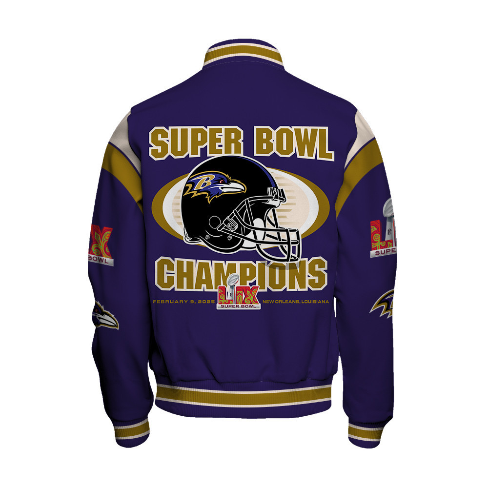 Baltimore Ravens Super Bowl 2025 Premium Fan Edition Varsity Jacket - Famjoys Baltimore Ravens Super Bowl 2025 Premium Fan Edition Varsity Jacket - Famjoys