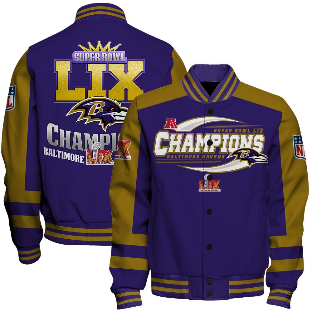 Baltimore Ravens Super Bowl 2025 Victory A Champion's Choice Varsity Jacket - Famjoys Baltimore Ravens Super Bowl 2025 Victory A Champion's Choice Varsity Jacket - Famjoys