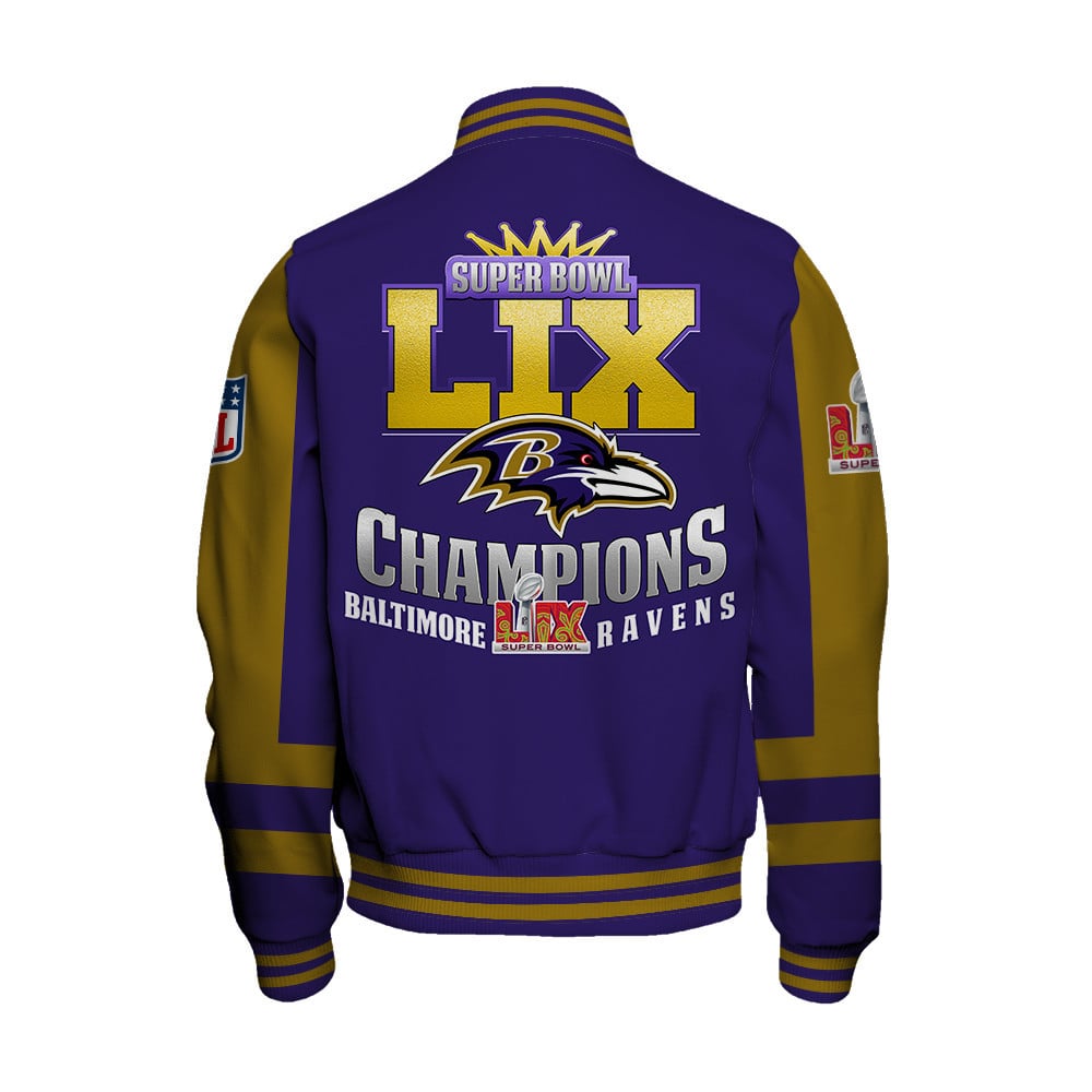 Baltimore Ravens Super Bowl 2025 Victory A Champion's Choice Varsity Jacket - Famjoys Baltimore Ravens Super Bowl 2025 Victory A Champion's Choice Varsity Jacket - Famjoys