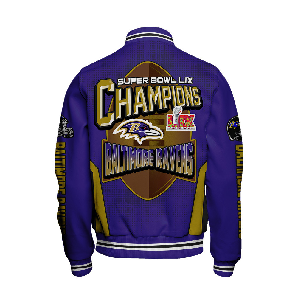 Baltimore Ravens Super Bowl LIX Champions Feared Opponents Varsity Jacket - Famjoys Baltimore Ravens Super Bowl LIX Champions Feared Opponents Varsity Jacket - Famjoys