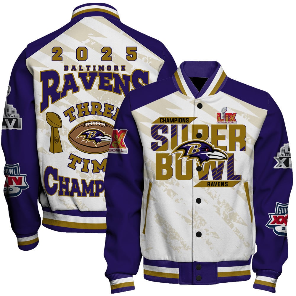 Baltimore Ravens Super Bowl LIX Champions The King Of The Field Varsity Jacket - Famjoys Baltimore Ravens Super Bowl LIX Champions The King Of The Field Varsity Jacket - Famjoys