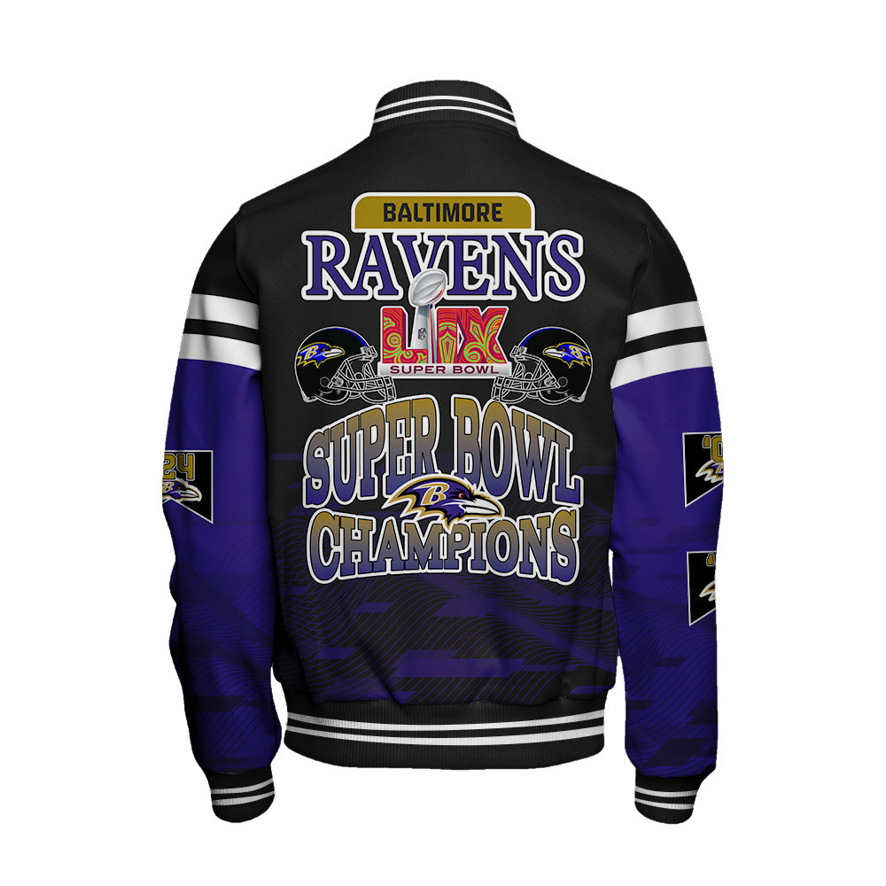Baltimore Ravens Super Bowl LIX Champions Varsity Jacket - Famjoys Baltimore Ravens Super Bowl LIX Champions Varsity Jacket - Famjoys