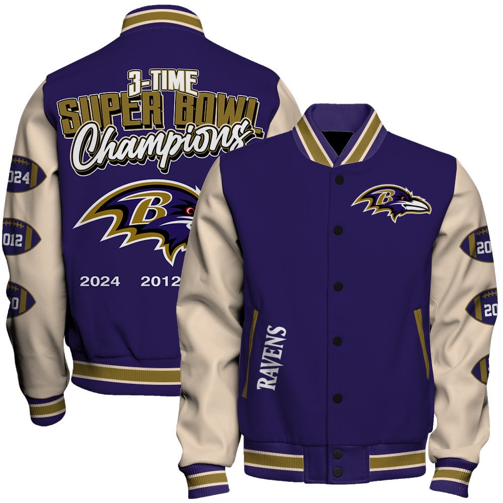 Baltimore Ravens Super Bowl LIX Champions Where Champions Are Made Varsity Jacket - Famjoys Baltimore Ravens Super Bowl LIX Champions Where Champions Are Made Varsity Jacket - Famjoys