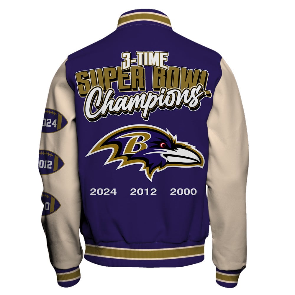 Baltimore Ravens Super Bowl LIX Champions Where Champions Are Made Varsity Jacket - Famjoys Baltimore Ravens Super Bowl LIX Champions Where Champions Are Made Varsity Jacket - Famjoys