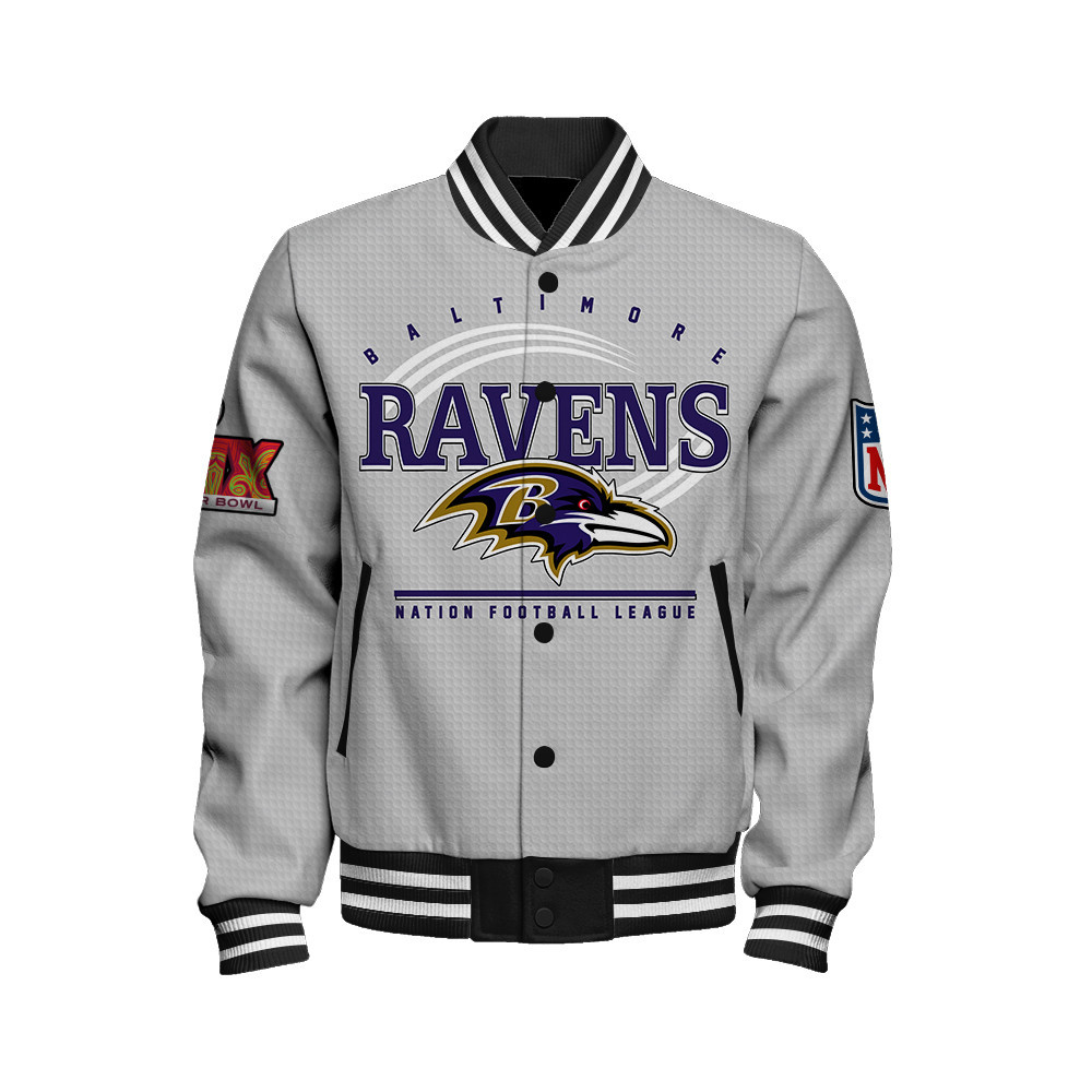 Baltimore Ravens Super Bowl LIX Glory Varsity Jacket - Famjoys Baltimore Ravens Super Bowl LIX Glory Varsity Jacket - Famjoys
