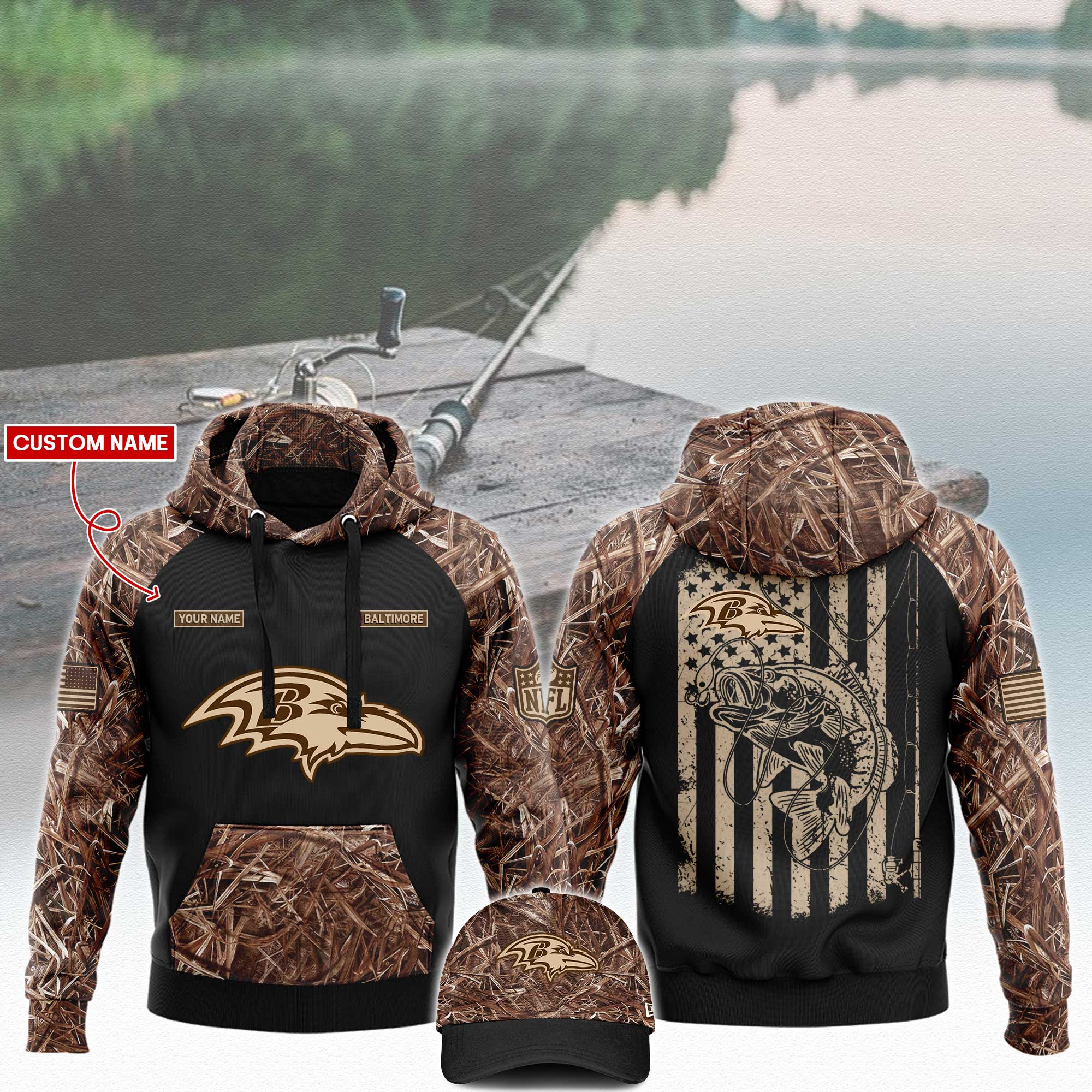 Baltimore Ravens x Fishing Hoodie V3 - Famjoys Baltimore Ravens x Fishing Hoodie V3 - Famjoys