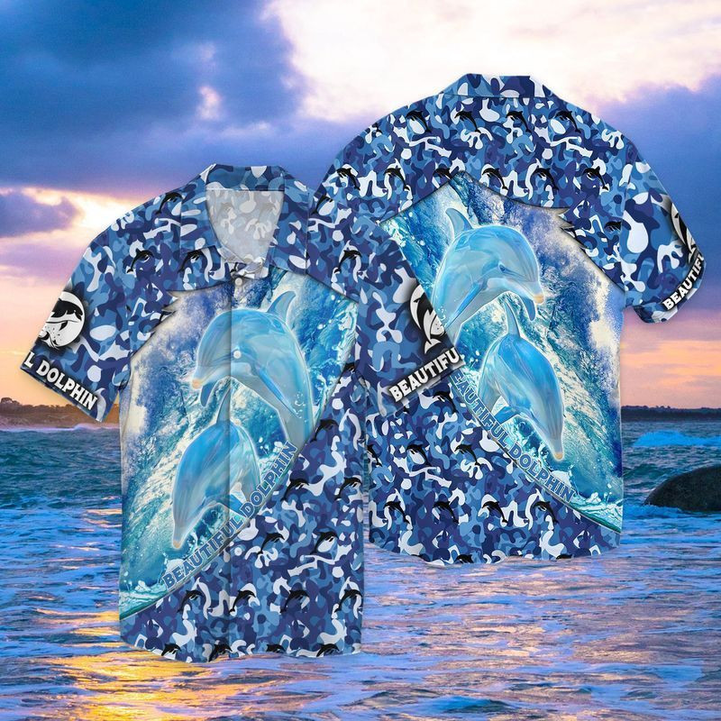 Beautiful Dolphin For Men And Women Graphic Print Short Sleeve Hawaiian Casual Shirt - Famjoys Beautiful Dolphin For Men And Women Graphic Print Short Sleeve Hawaiian Casual Shirt - Famjoys