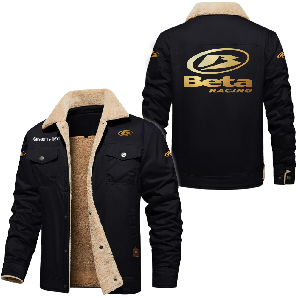 Beta motorcycles Racing Golden Logo Cargo Fleece Lined Cotton Jacket Multicolor, vintage style, customize name 