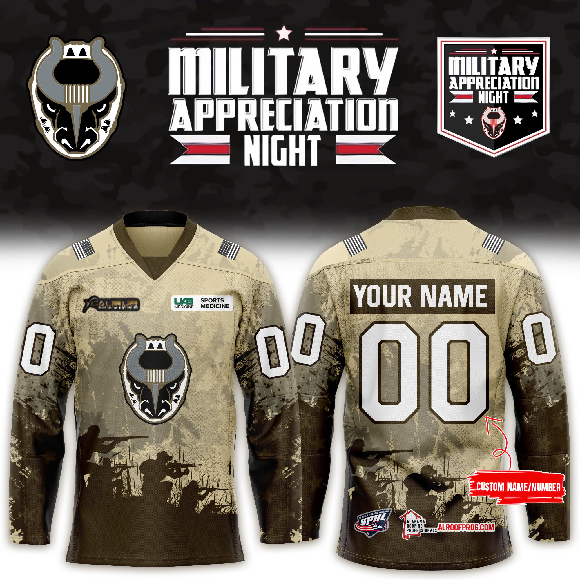 Birmingham Bulls Military Night Jersey 2025 - Famjoys Birmingham Bulls Military Night Jersey 2025 - Famjoys