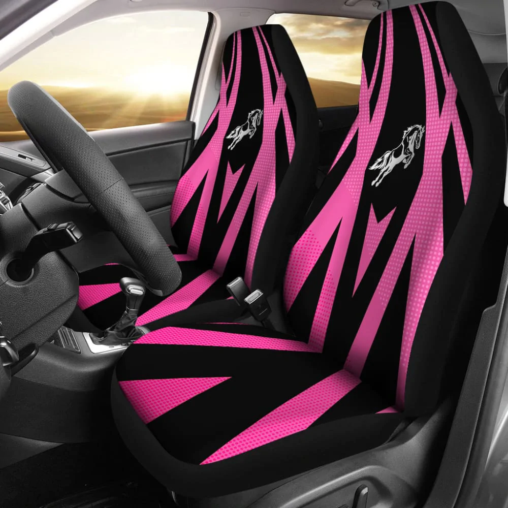 BLACK & PINK HORSE MUSTANG CUSTOM METALLIC STYLE PRINTED CAR SEAT COVERS - Famjoys BLACK & PINK HORSE MUSTANG CUSTOM METALLIC STYLE PRINTED CAR SEAT COVERS - Famjoys