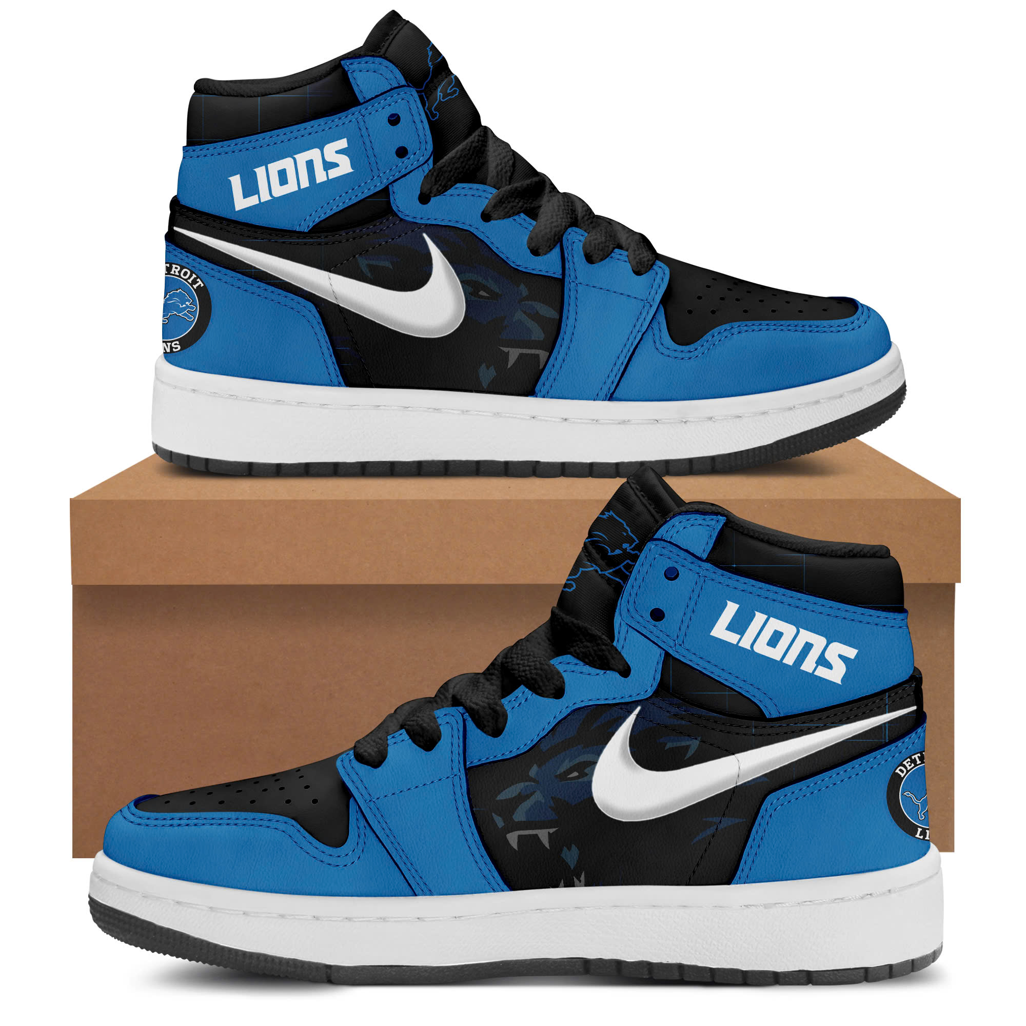 Black Detroit Lions Sneakers - Famjoys Black Detroit Lions Sneakers - Famjoys