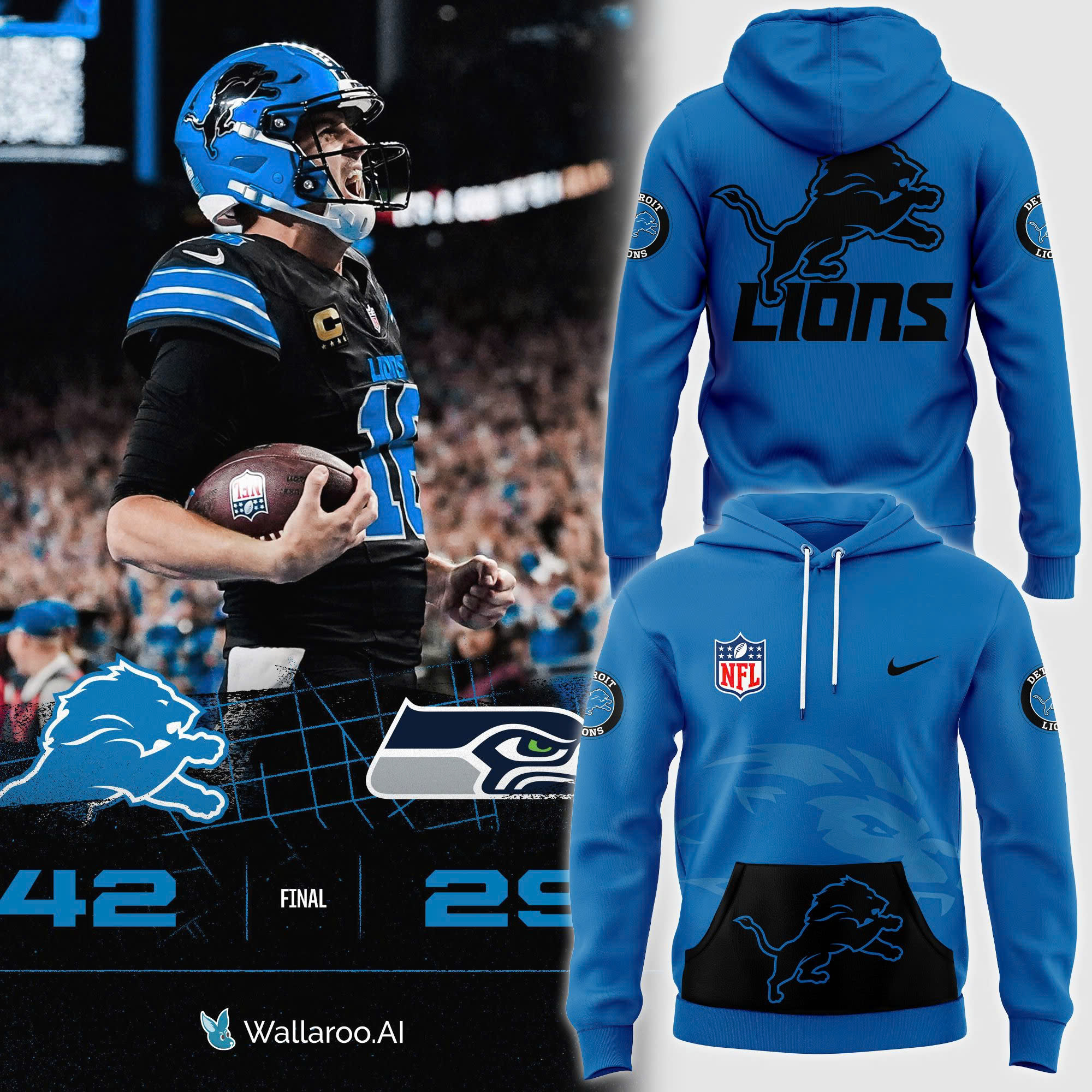 Blue Detroit Lions Alternate Helmet Pullover Hoodie - Famjoys Blue Detroit Lions Alternate Helmet Pullover Hoodie - Famjoys