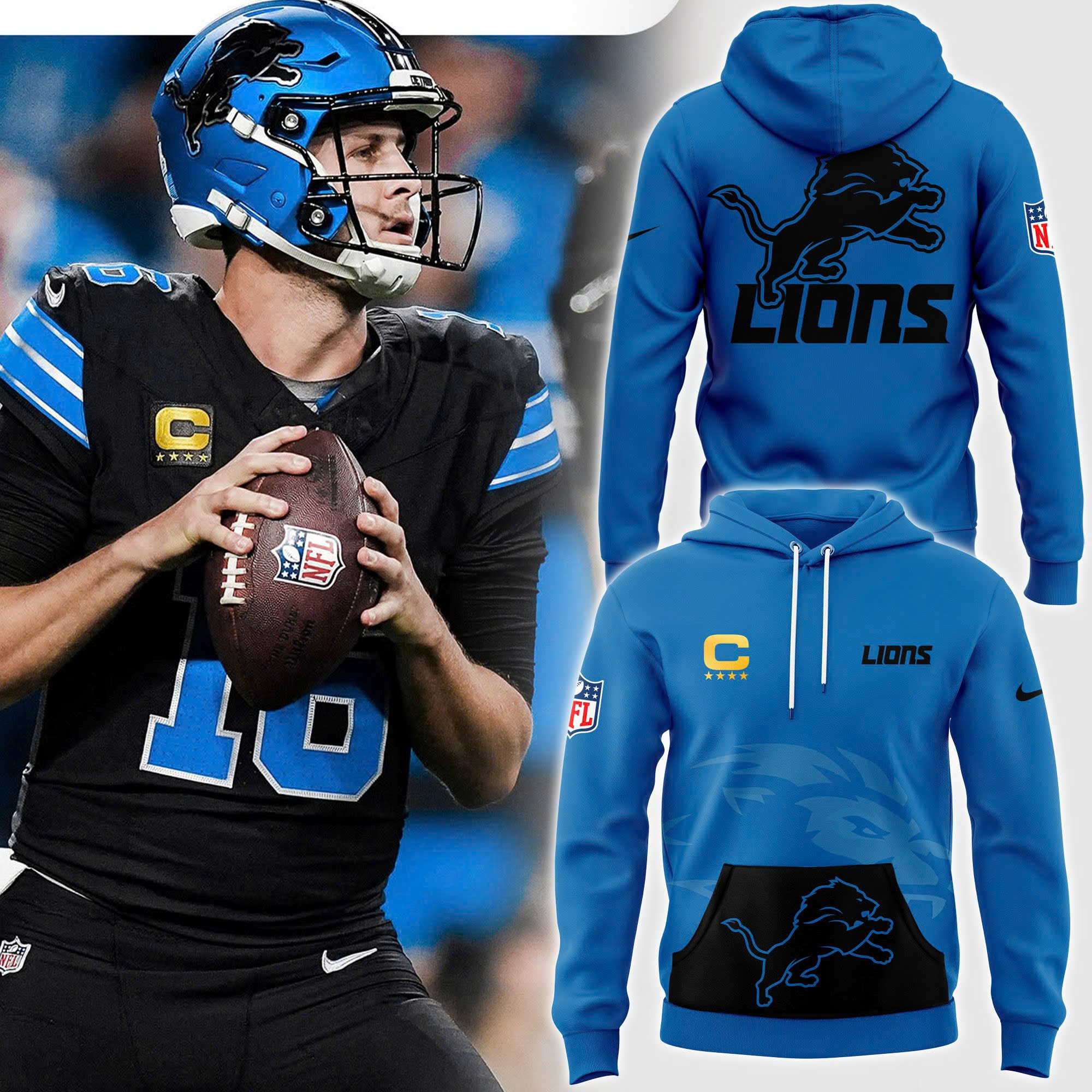 Blue Detroit Lions Alternate Helmet Pullover Hoodie V2 - Famjoys Blue Detroit Lions Alternate Helmet Pullover Hoodie V2 - Famjoys