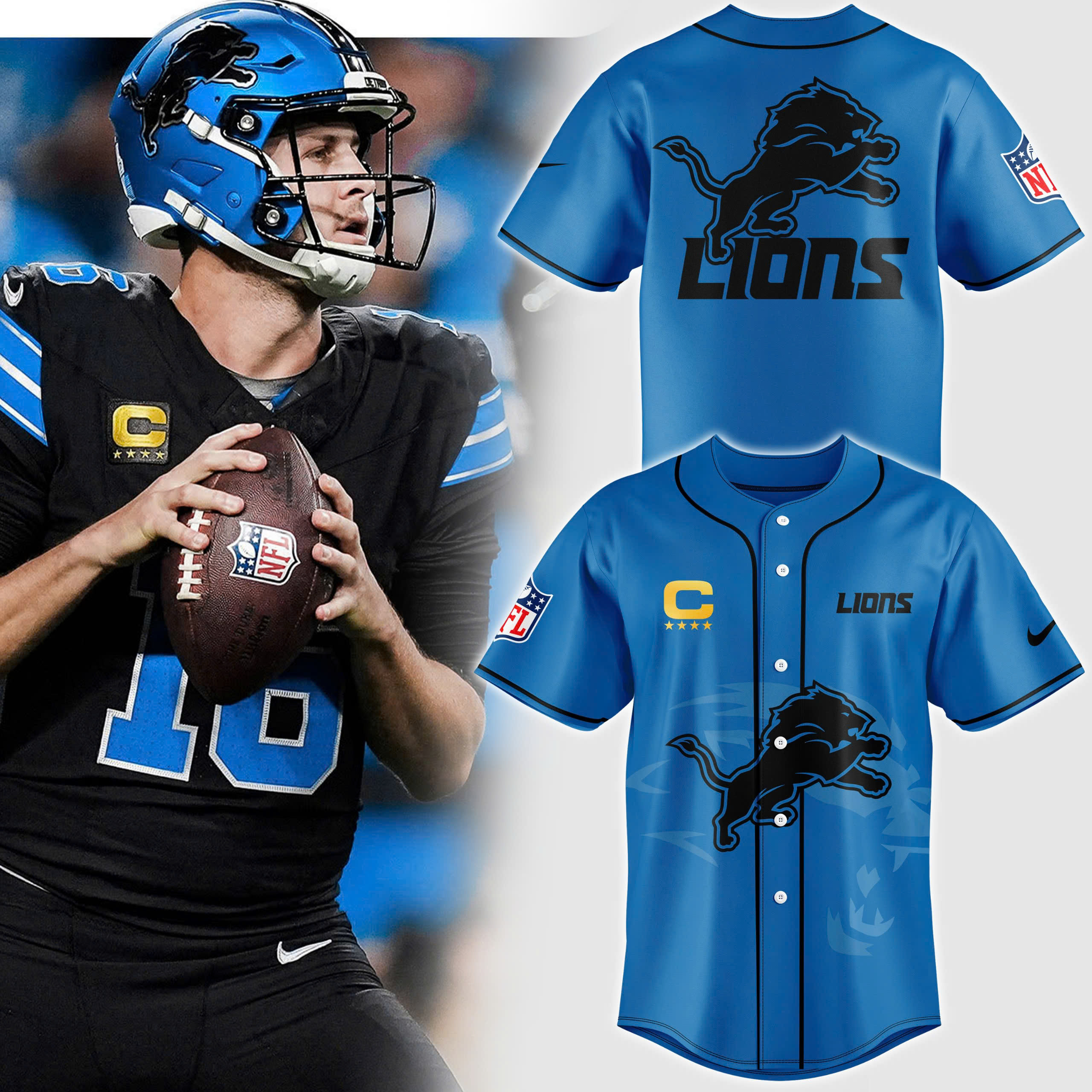 Blue Detroit Lions Baseball Jersey V2 - Famjoys Blue Detroit Lions Baseball Jersey V2 - Famjoys