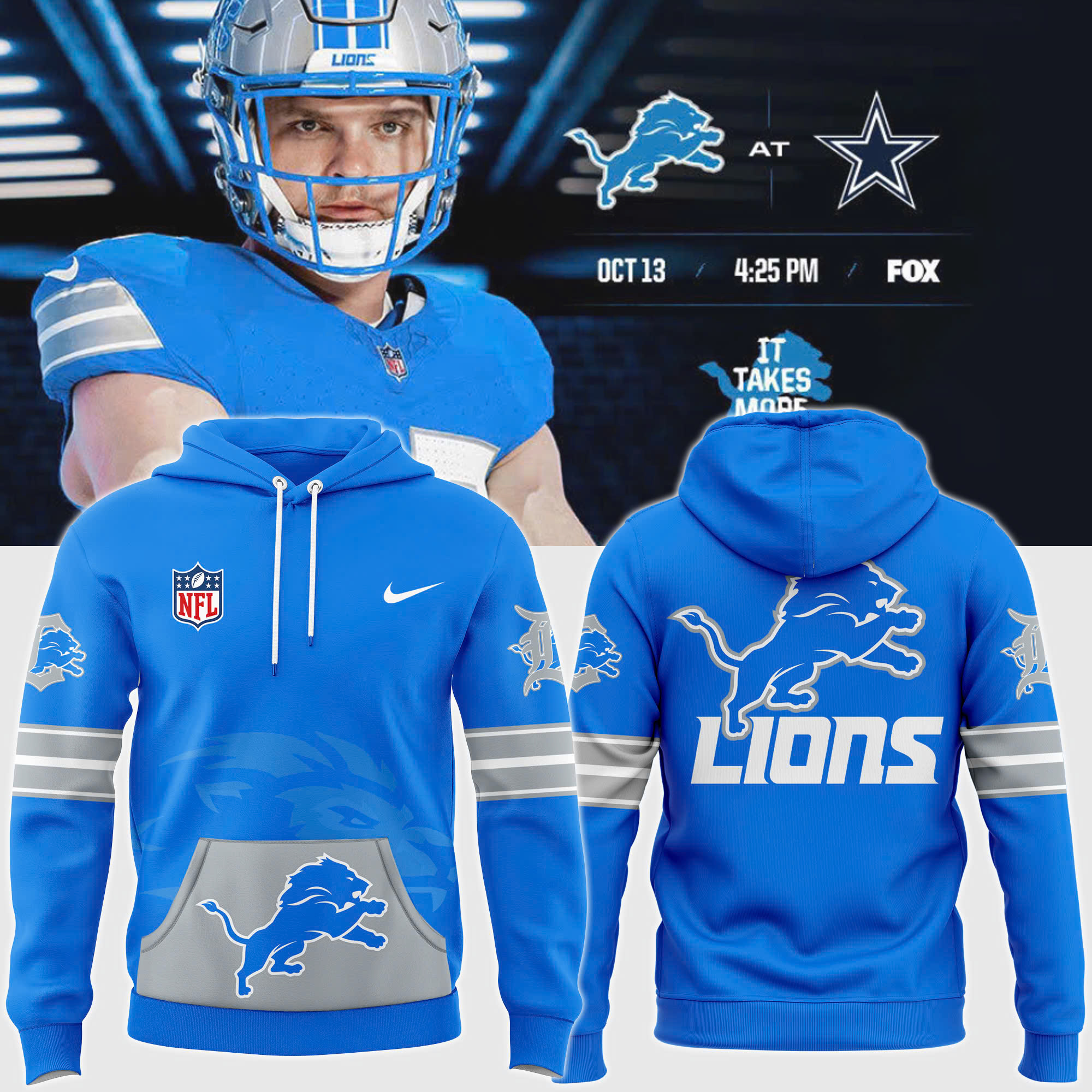 Blue Detroit Lions New Hoodie - Famjoys Blue Detroit Lions New Hoodie - Famjoys