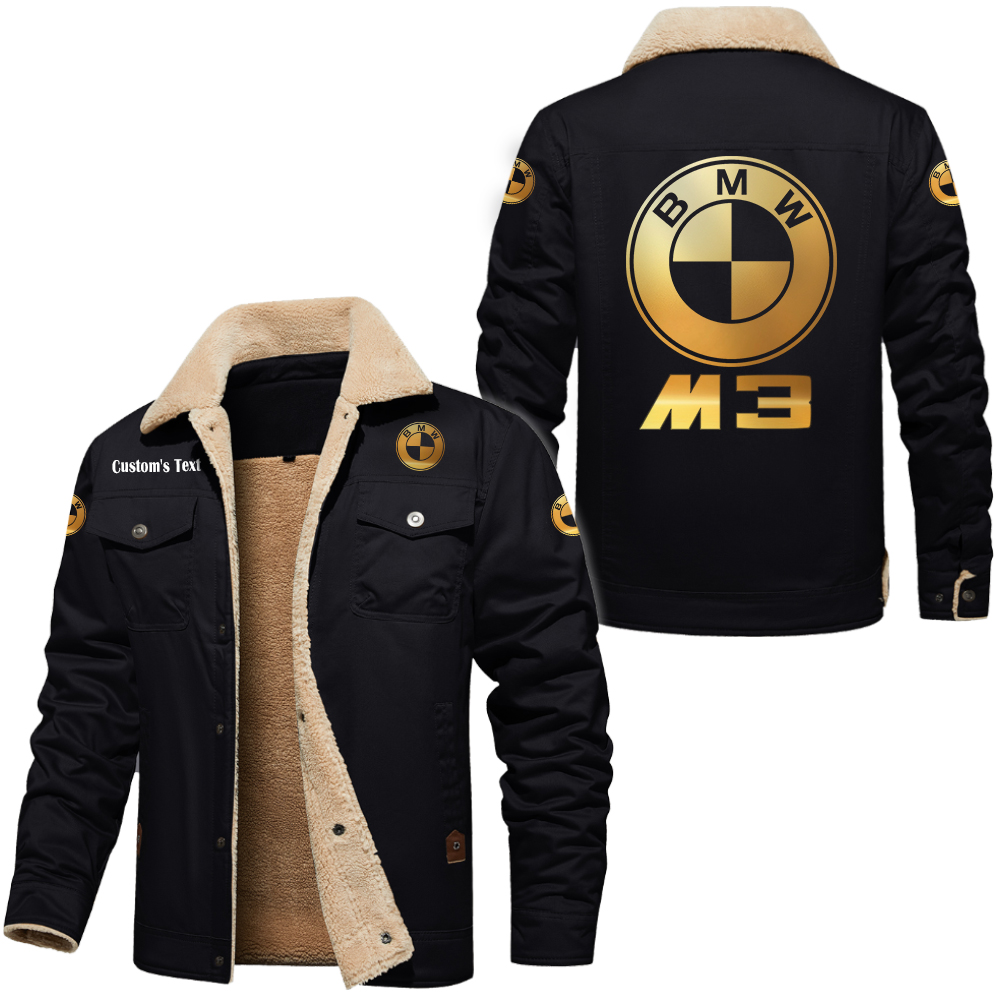 BMW M3 Golden Logo Cargo Fleece Lined Cotton Jacket Multicolor, vintage style, customize name 
