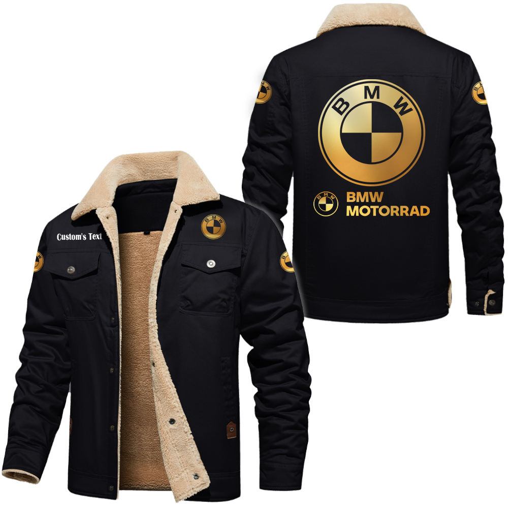 BMW Motorrad Golden Logo Cargo Fleece Lined Cotton Jacket Multicolor, vintage style, customize name 