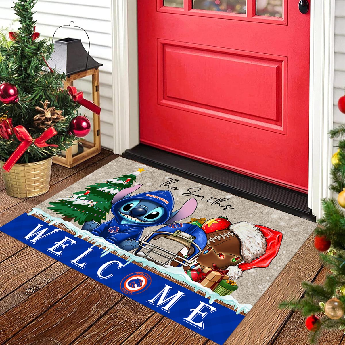 Boise State Broncos Cute Stitch Christmas Doormat - Famjoys Boise State Broncos Cute Stitch Christmas Doormat - Famjoys