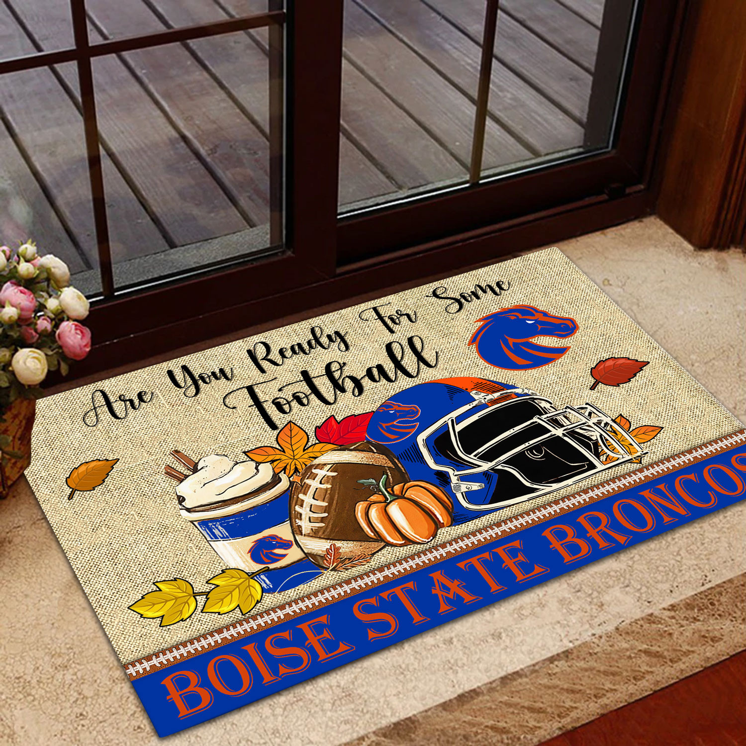 Boise State Broncos Fall Football Custom Doormat - Custom Text - Famjoys Boise State Broncos Fall Football Custom Doormat - Custom Text - Famjoys