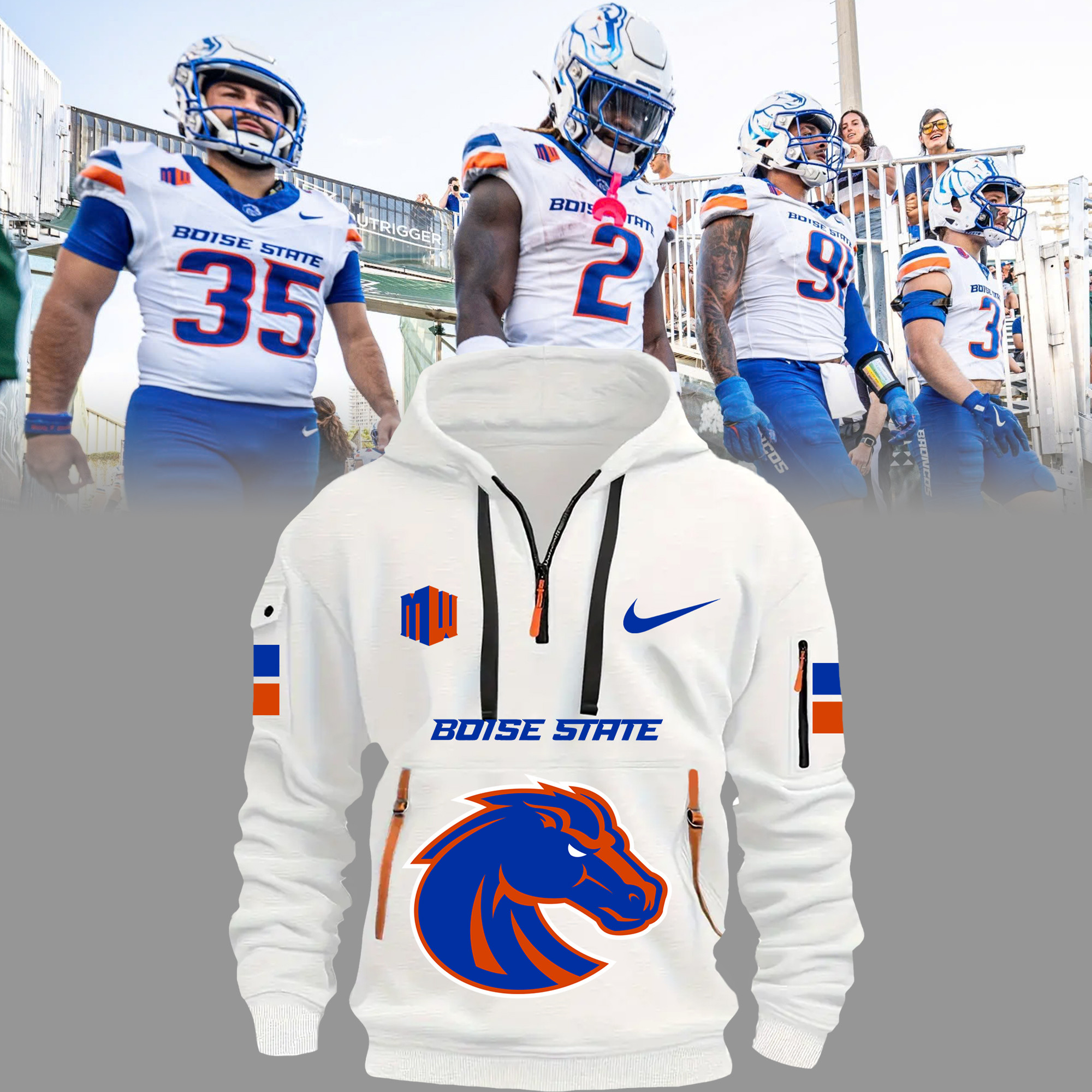 Boise State Broncos Quarter Zip Hoodie - Famjoys Boise State Broncos Quarter Zip Hoodie - Famjoys