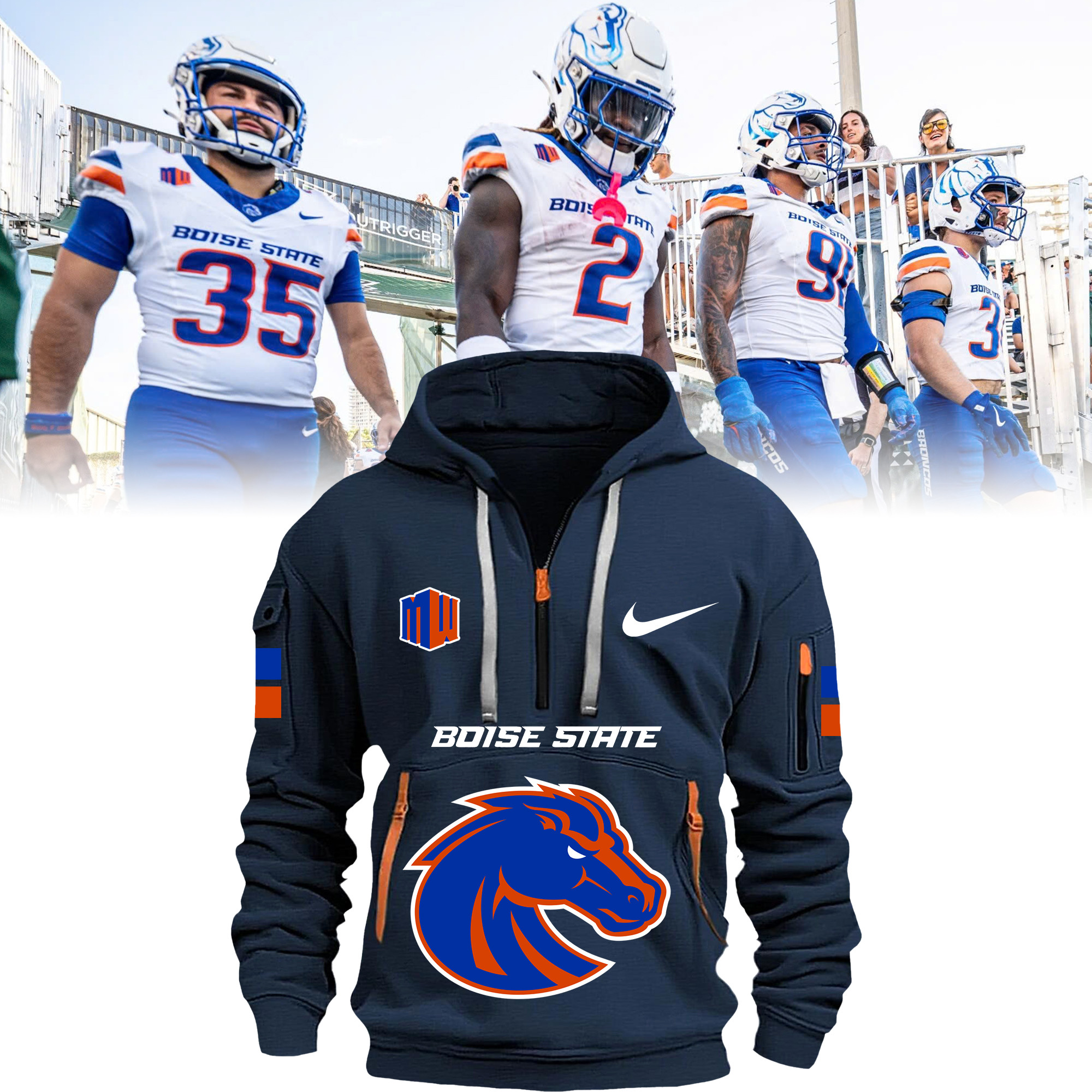 Boise State Broncos Quarter Zip Hoodie - Famjoys Boise State Broncos Quarter Zip Hoodie - Famjoys
