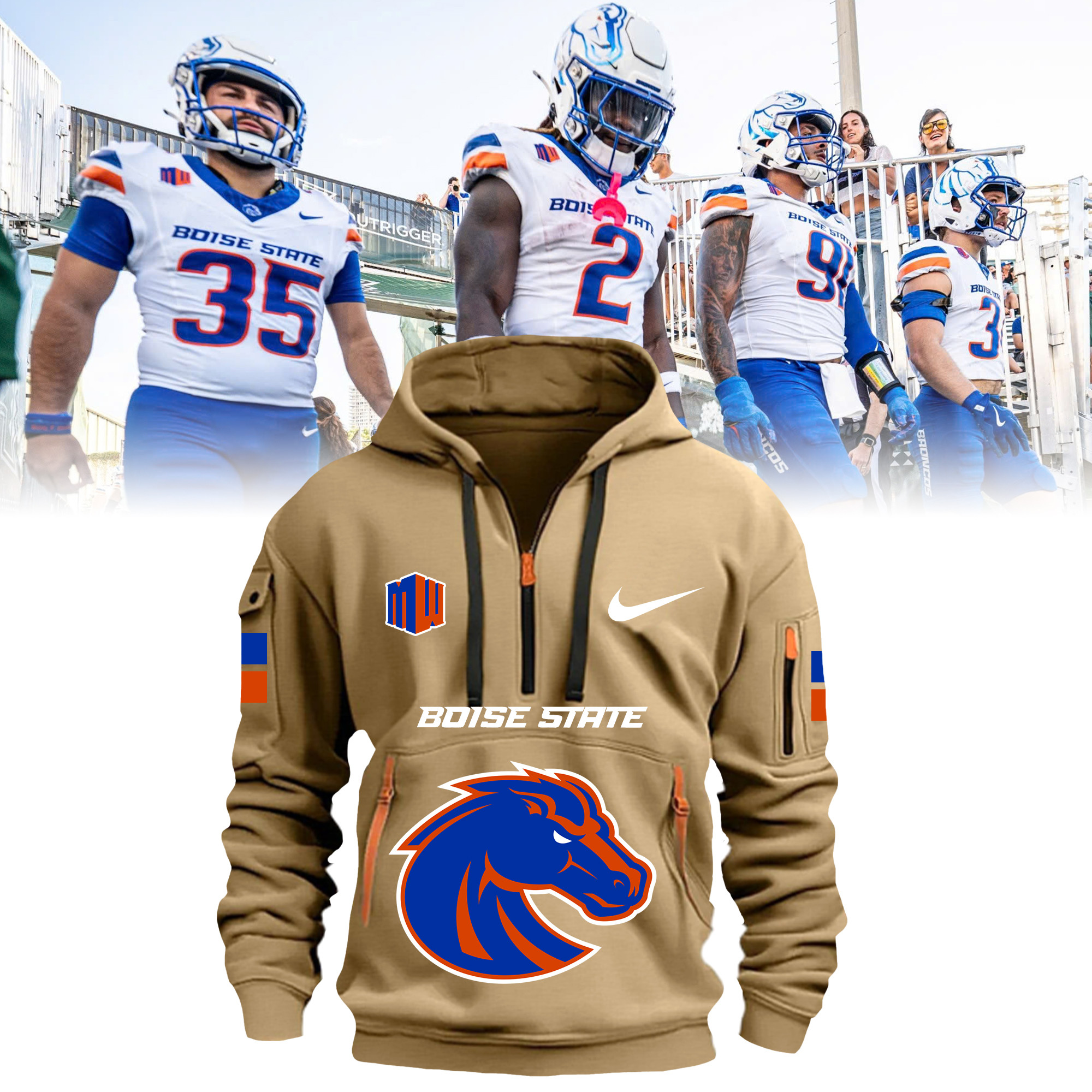 Boise State Broncos Quarter Zip Hoodie - Famjoys Boise State Broncos Quarter Zip Hoodie - Famjoys