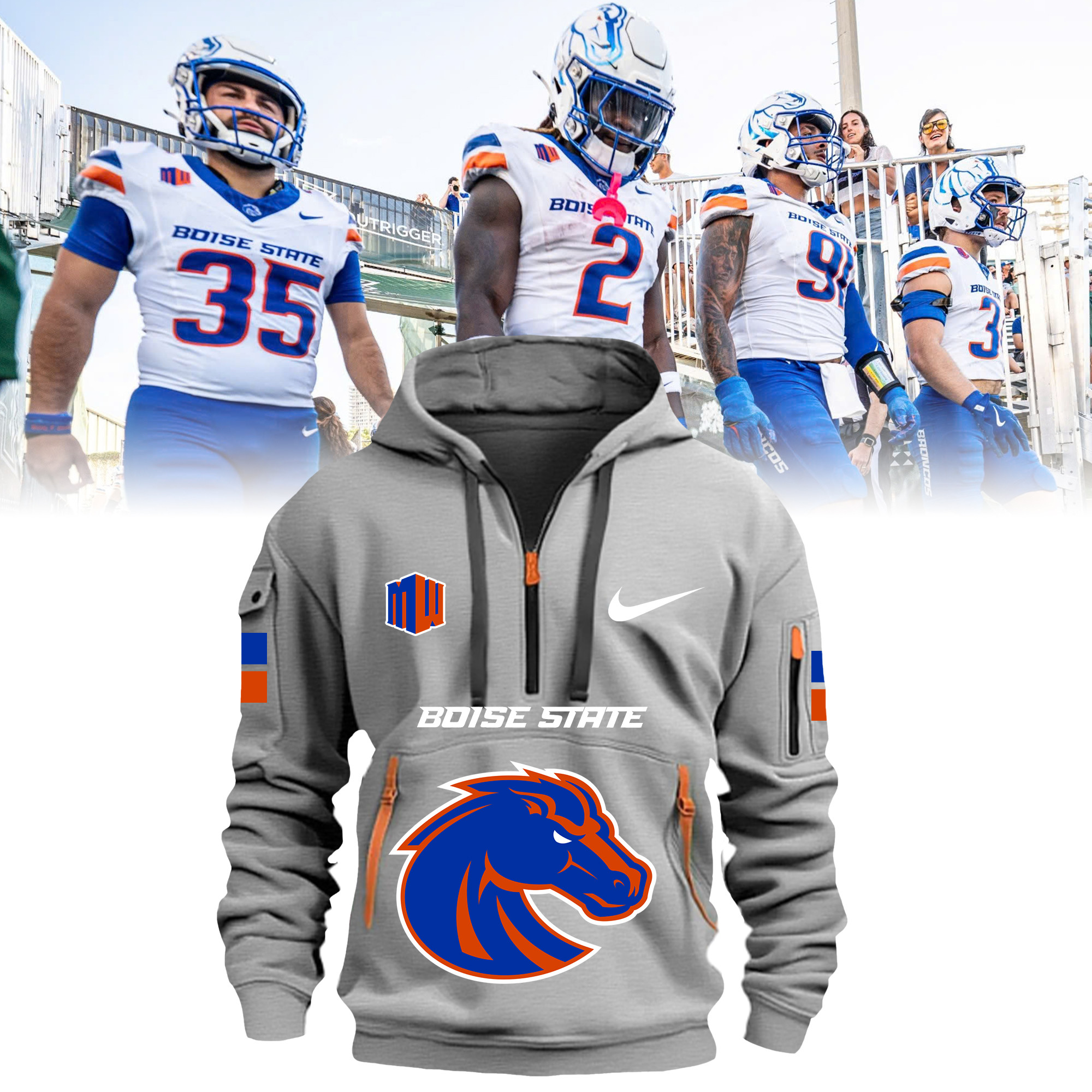 Boise State Broncos Quarter Zip Hoodie - Famjoys Boise State Broncos Quarter Zip Hoodie - Famjoys
