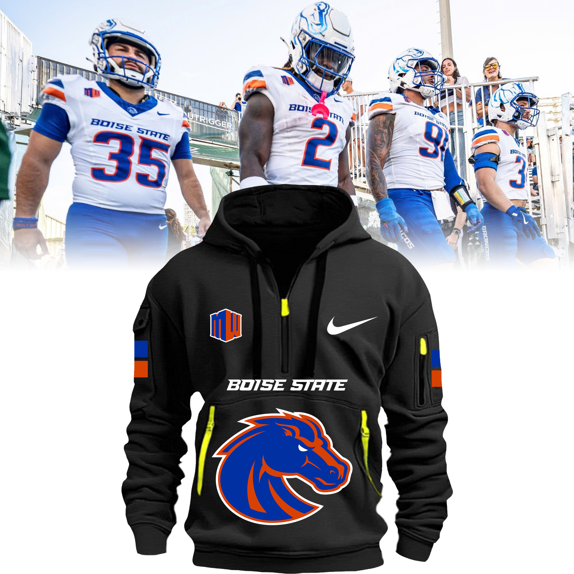 Boise State Broncos Quarter Zip Hoodie - Famjoys Boise State Broncos Quarter Zip Hoodie - Famjoys