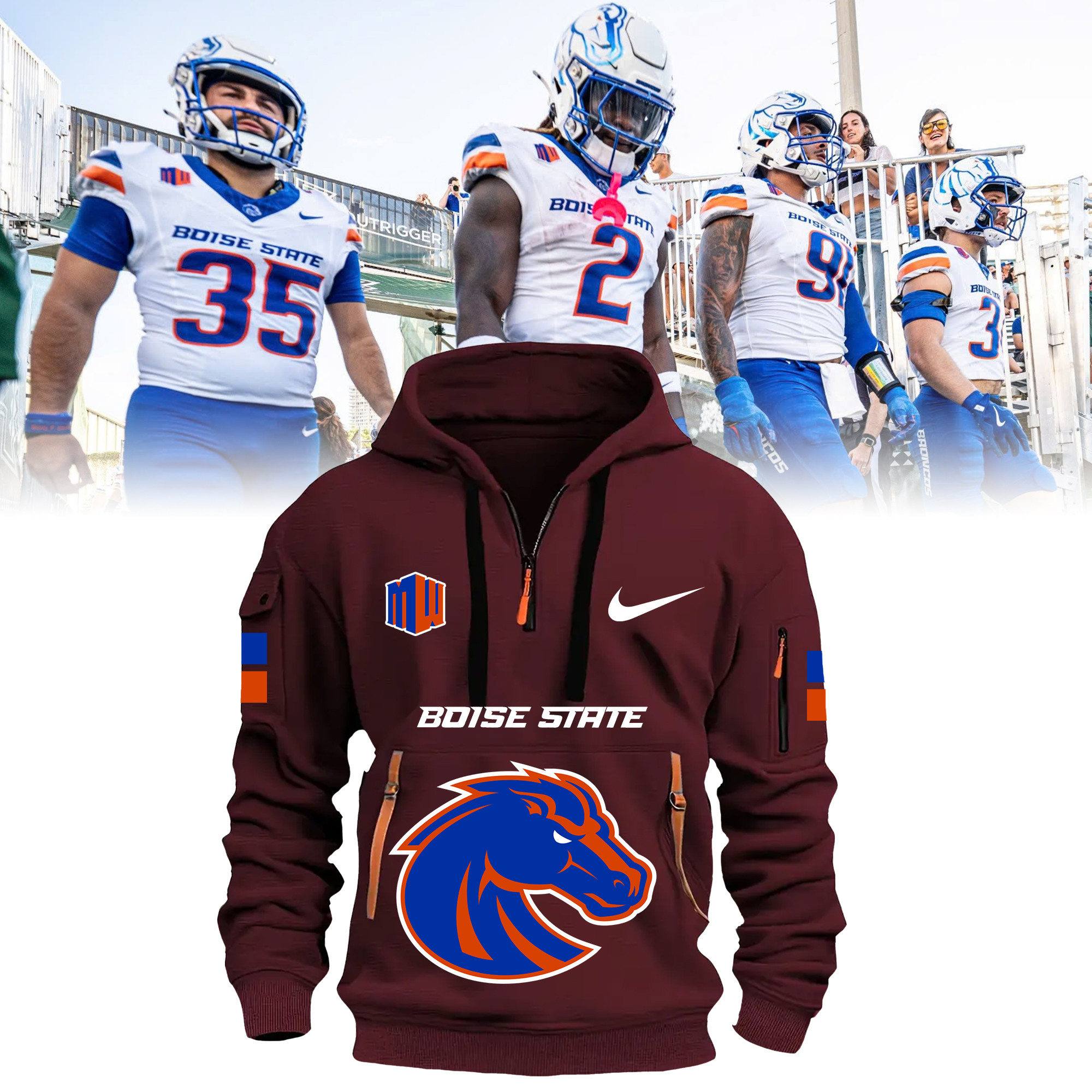 Boise State Broncos Quarter Zip Hoodie - Famjoys Boise State Broncos Quarter Zip Hoodie - Famjoys