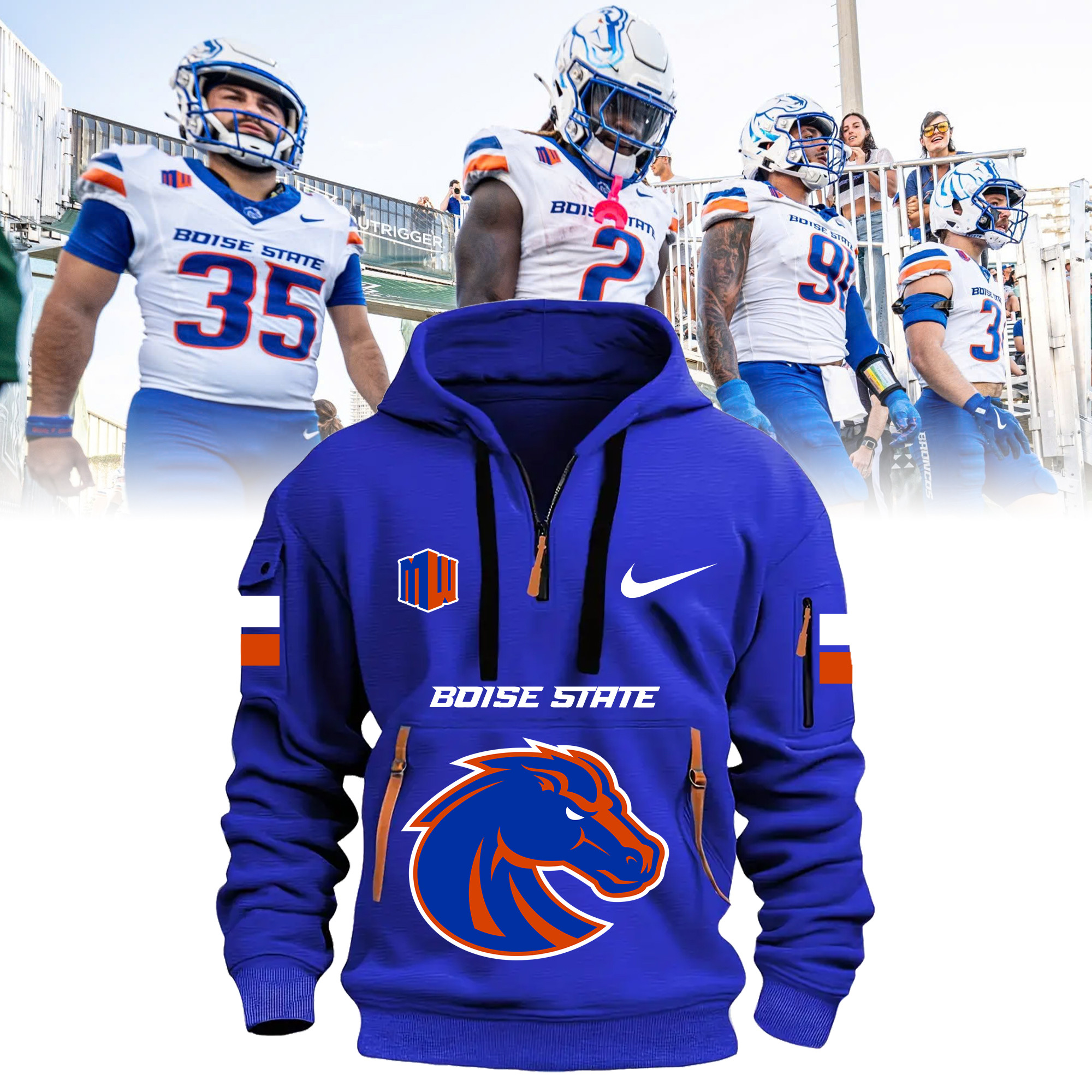 Boise State Broncos Quarter Zip Hoodie - Famjoys Boise State Broncos Quarter Zip Hoodie - Famjoys