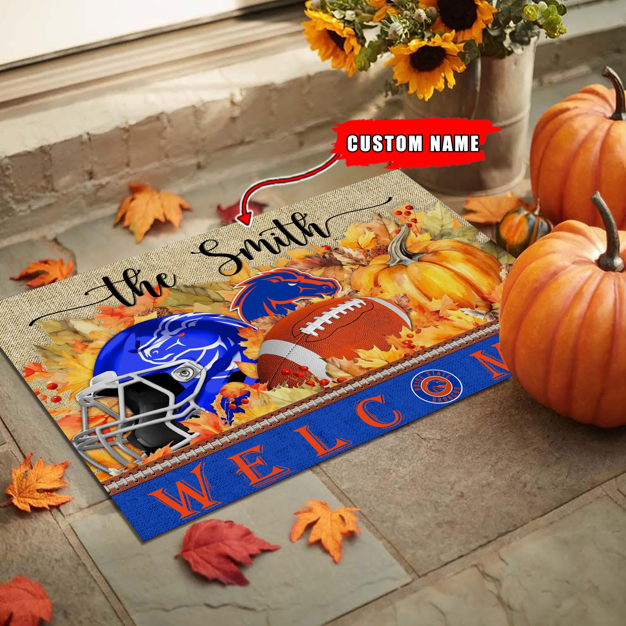 Boise State Broncos Welcome Fall Football Doormat - Famjoys Boise State Broncos Welcome Fall Football Doormat - Famjoys