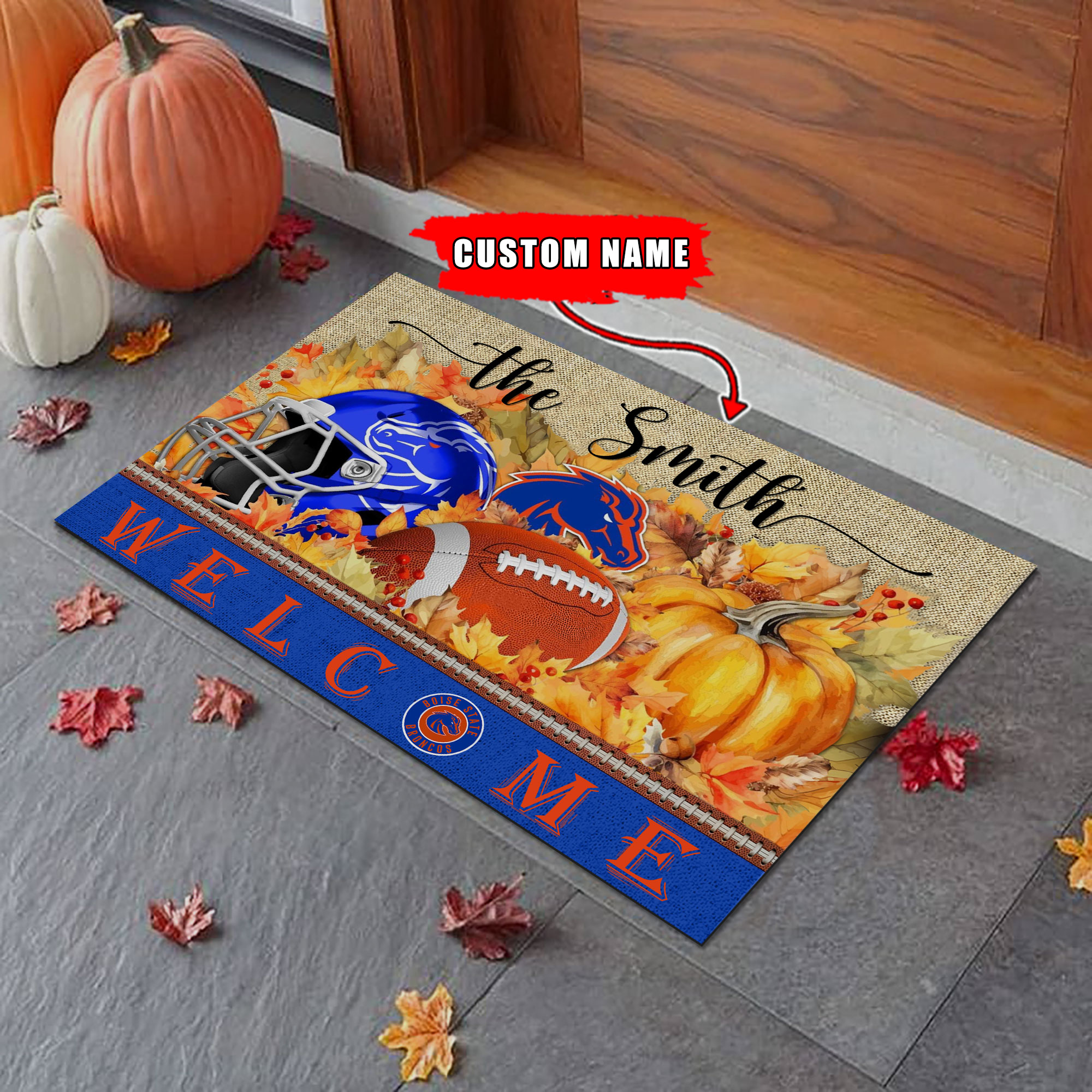 Boise State Broncos Welcome Fall Football Doormat - Famjoys Boise State Broncos Welcome Fall Football Doormat - Famjoys