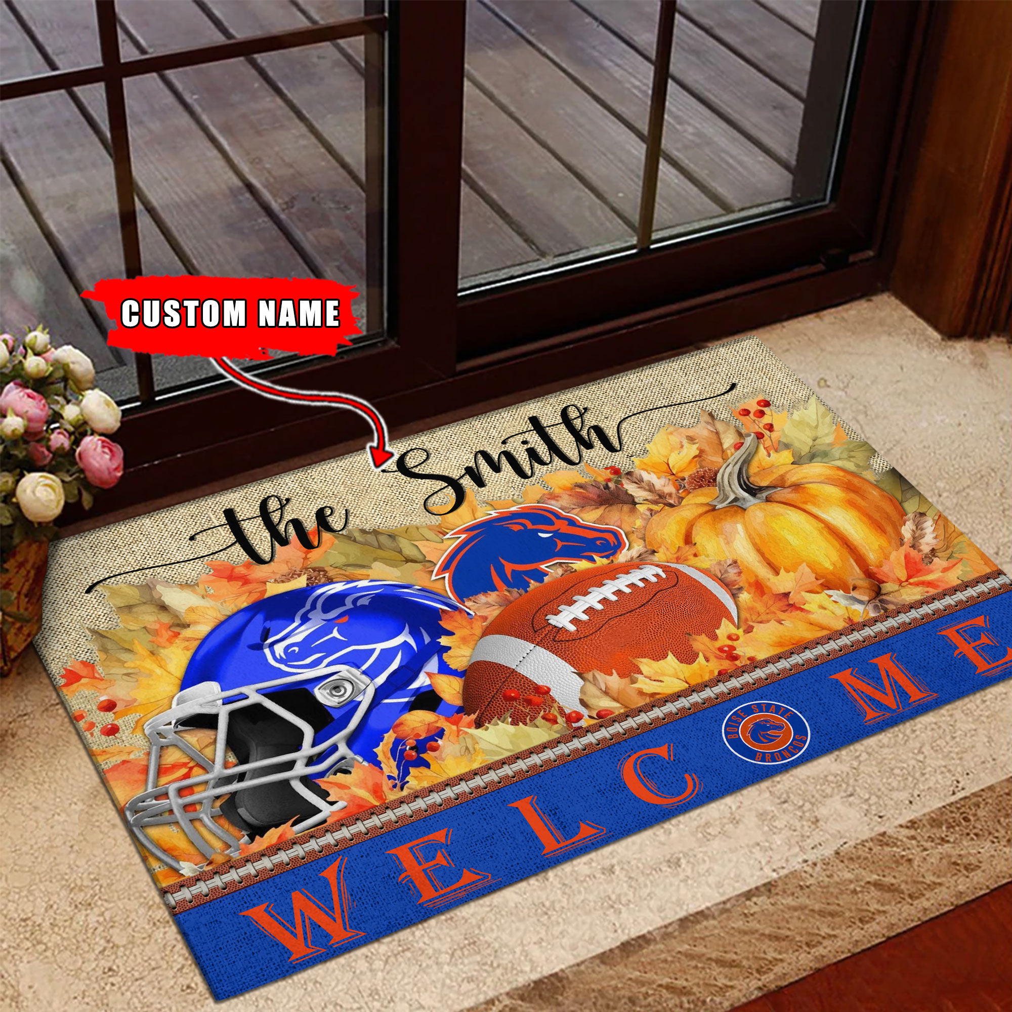 Boise State Broncos Welcome Fall Football Doormat - Famjoys Boise State Broncos Welcome Fall Football Doormat - Famjoys