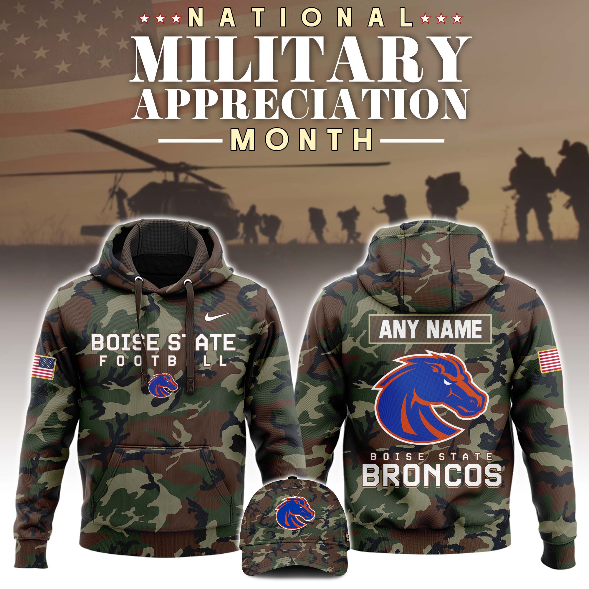 Boise State Military Appreciation Club Fleece Pullover Hoodie Camo - Famjoys Boise State Military Appreciation Club Fleece Pullover Hoodie Camo - Famjoys