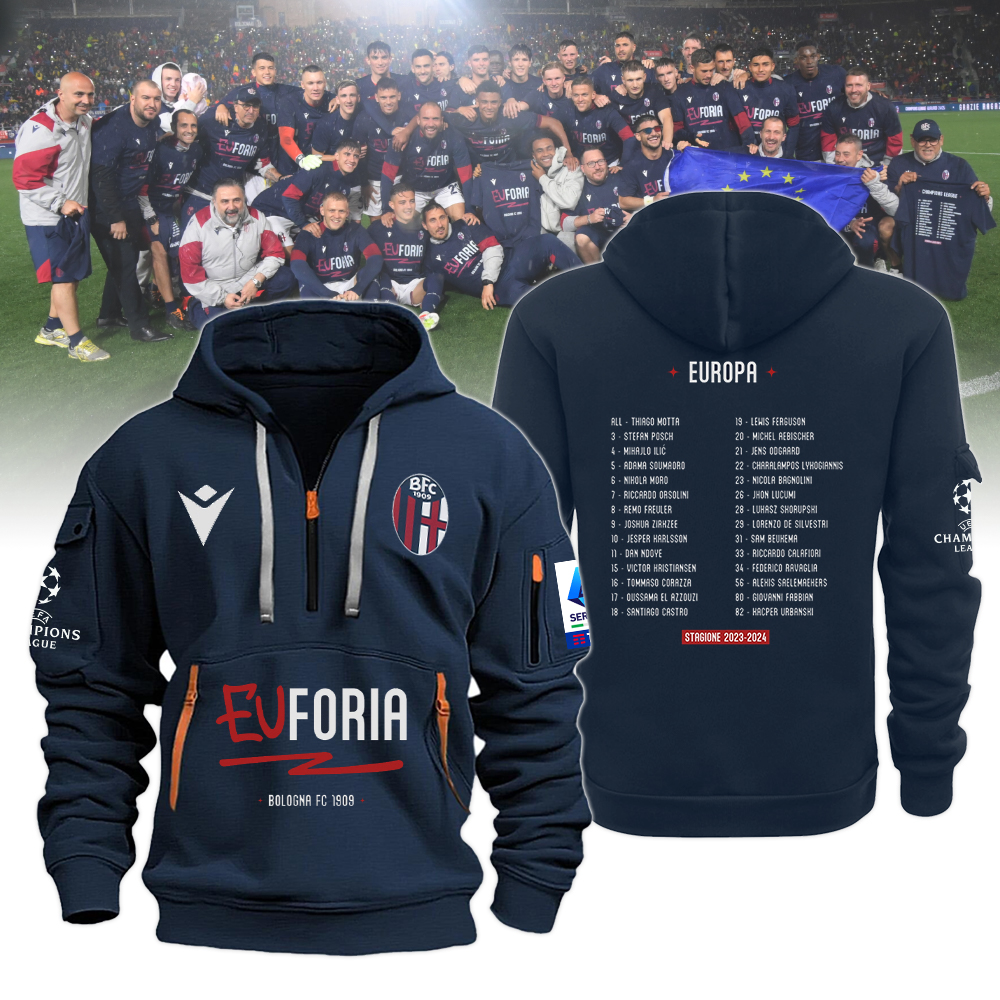 BOLOGNA FC EUFORIA CELEBRATIVE ZIP HOODIE 2023/24 - Famjoys BOLOGNA FC EUFORIA CELEBRATIVE ZIP HOODIE 2023/24 - Famjoys