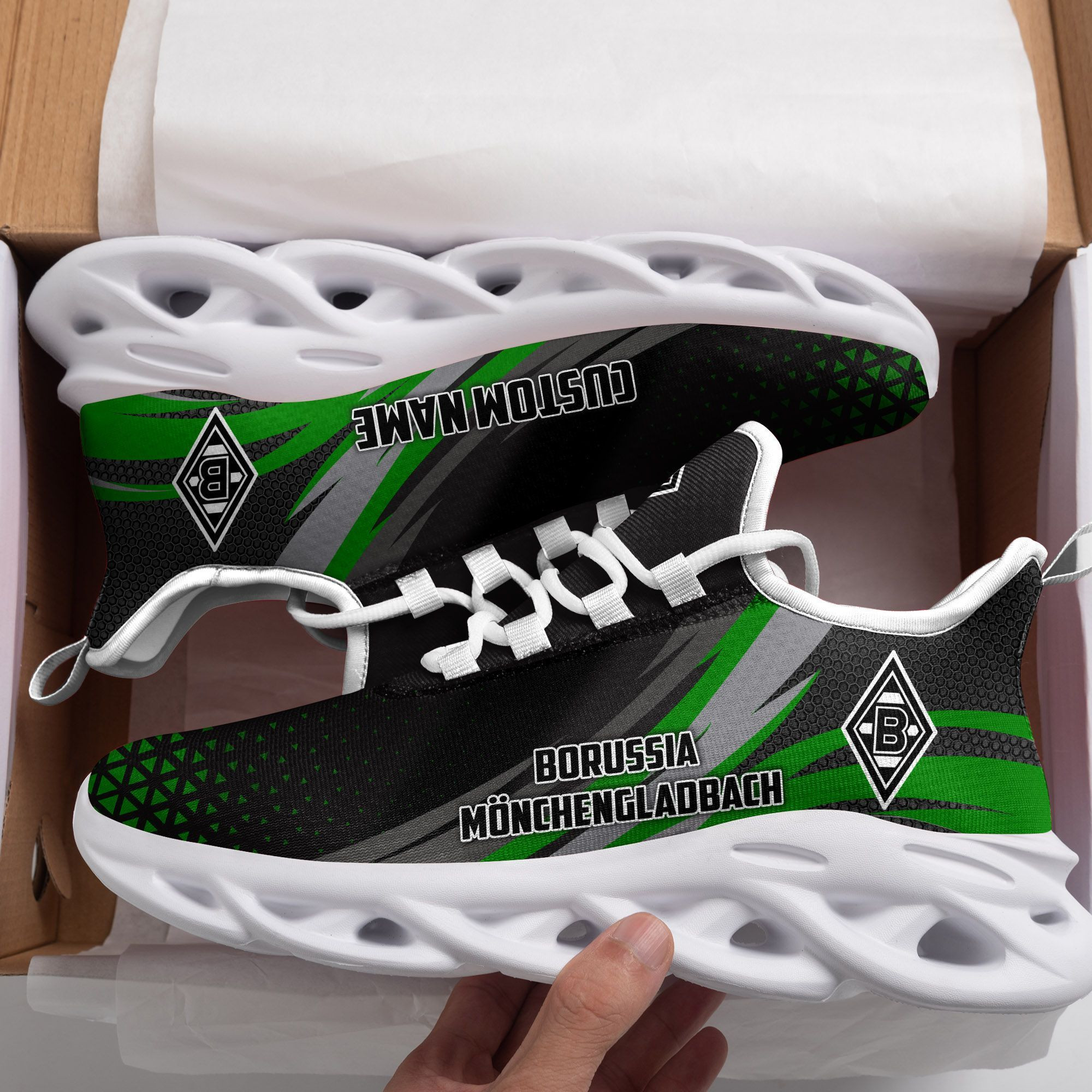 Borussia Mnchengladbach Triangle Custom Personalized Max Soul Sneakers Shoes - Famjoys Borussia Mnchengladbach Triangle Custom Personalized Max Soul Sneakers Shoes - Famjoys
