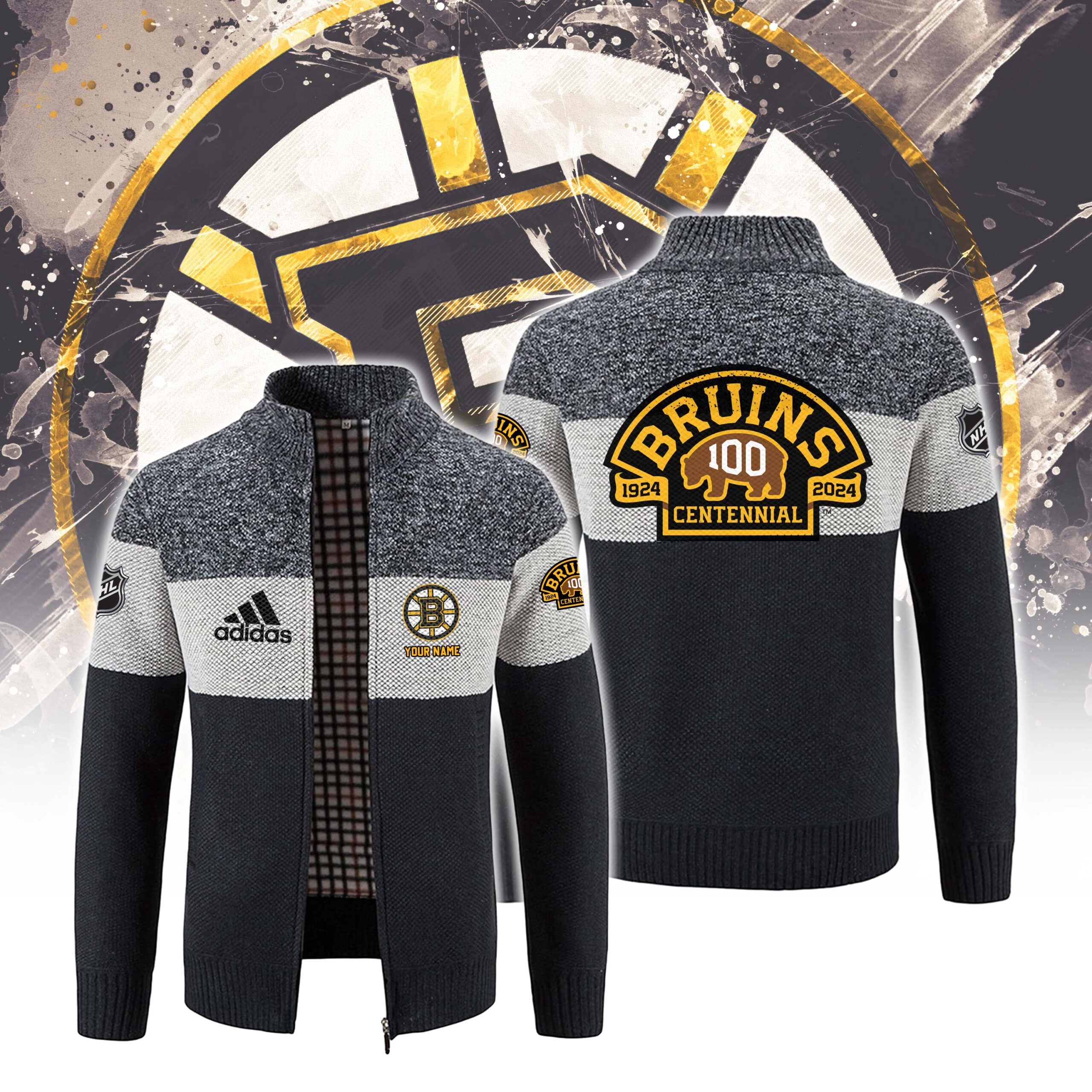 Boston Bruins 100 Centennial 1924 Cardigan - Famjoys Boston Bruins 100 Centennial 1924 Cardigan - Famjoys