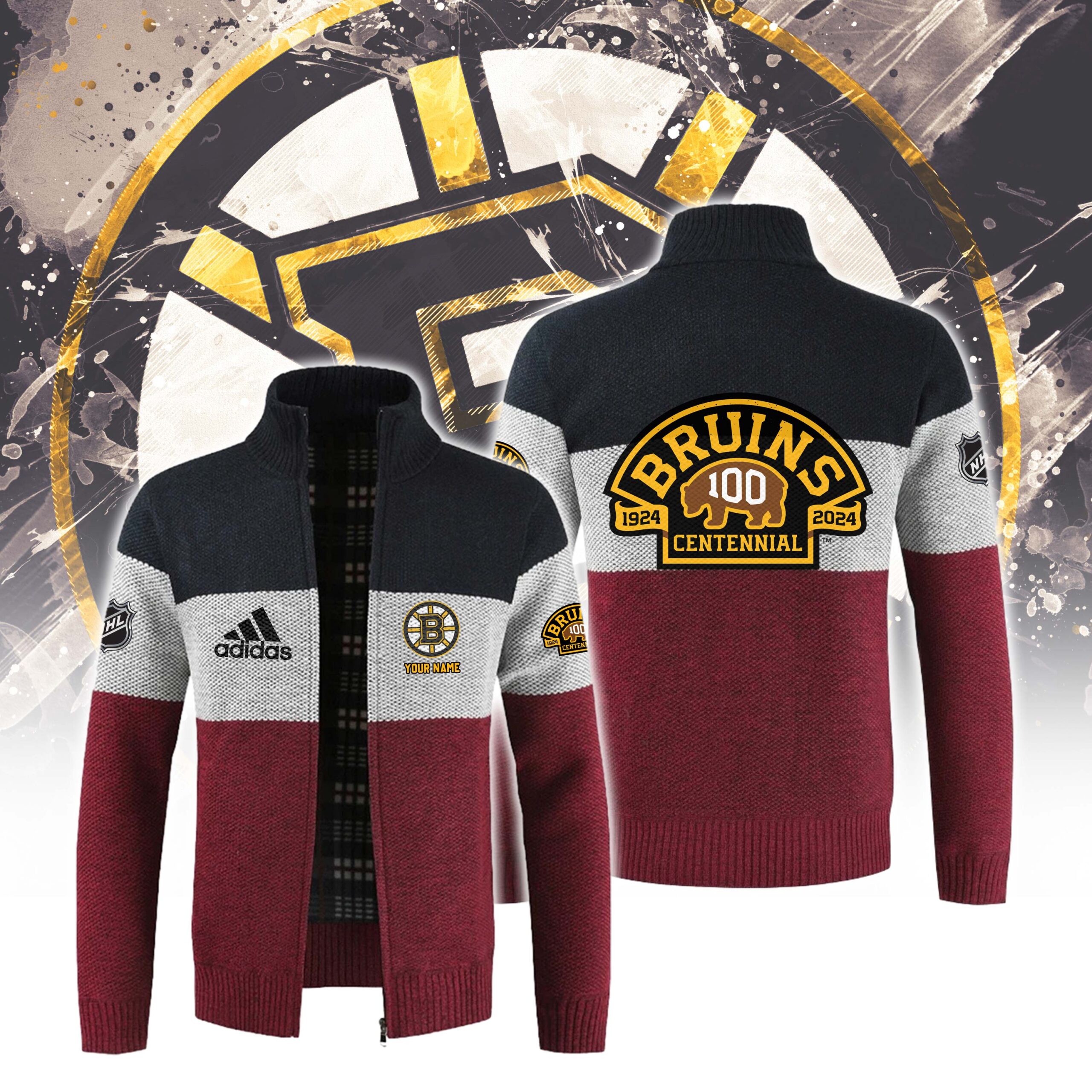 Boston Bruins 100 Centennial 1924 Cardigan - Famjoys Boston Bruins 100 Centennial 1924 Cardigan - Famjoys
