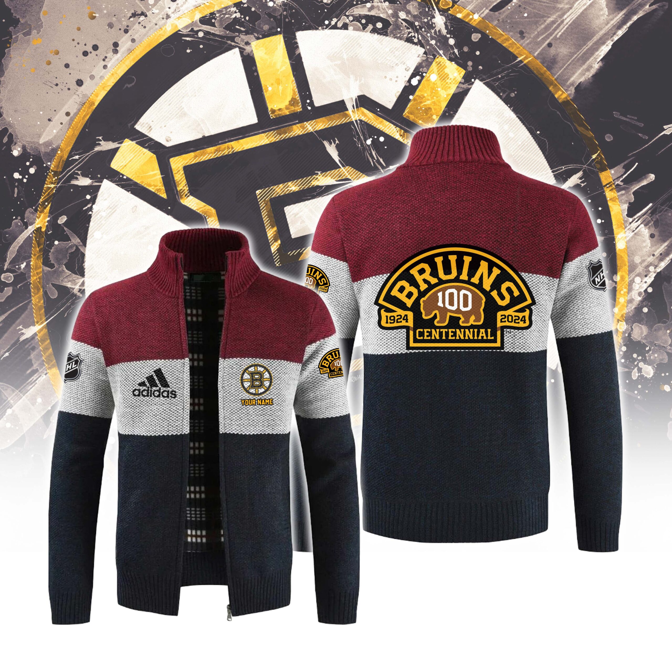 Boston Bruins 100 Centennial 1924 Cardigan - Famjoys Boston Bruins 100 Centennial 1924 Cardigan - Famjoys