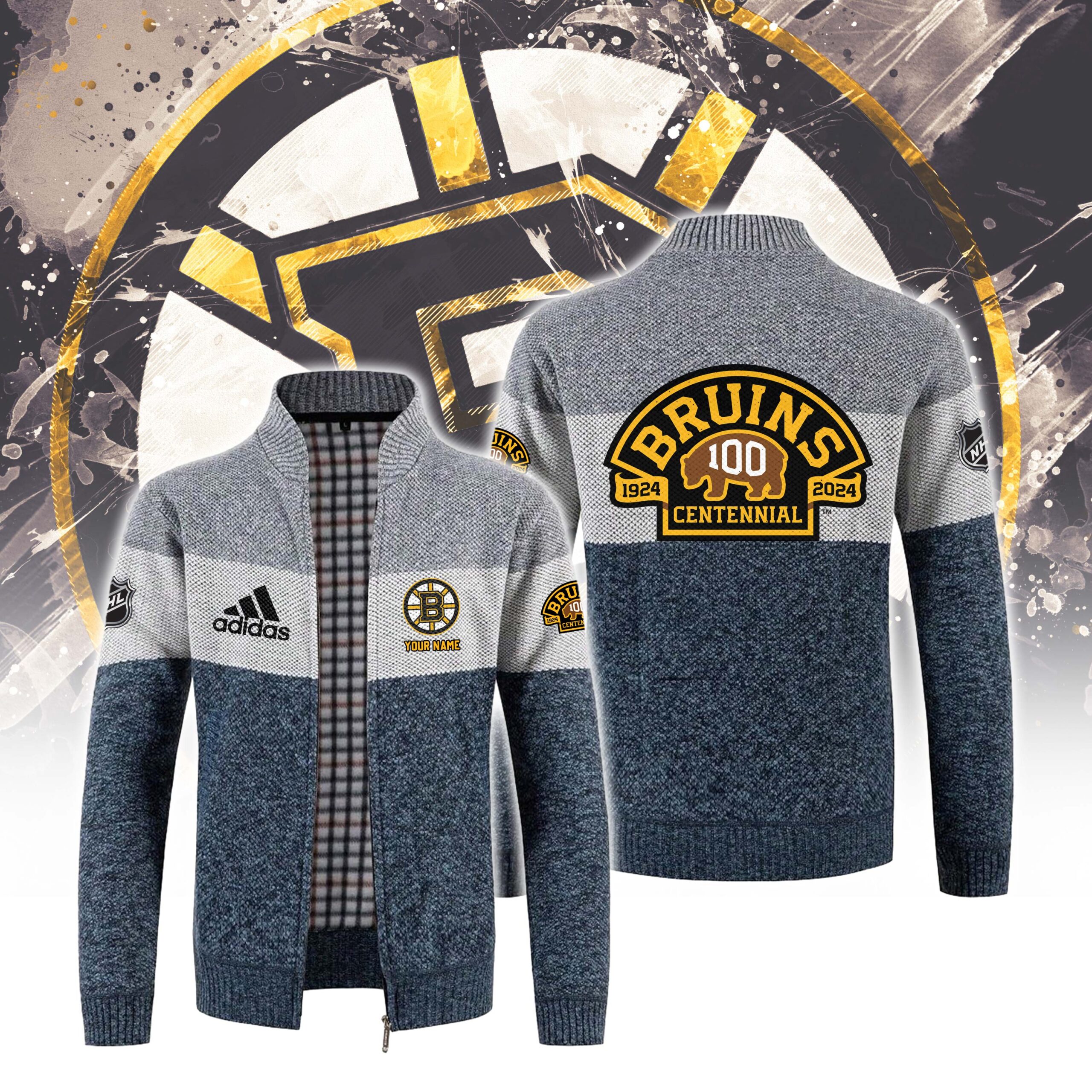 Boston Bruins 100 Centennial 1924 Cardigan - Famjoys Boston Bruins 100 Centennial 1924 Cardigan - Famjoys