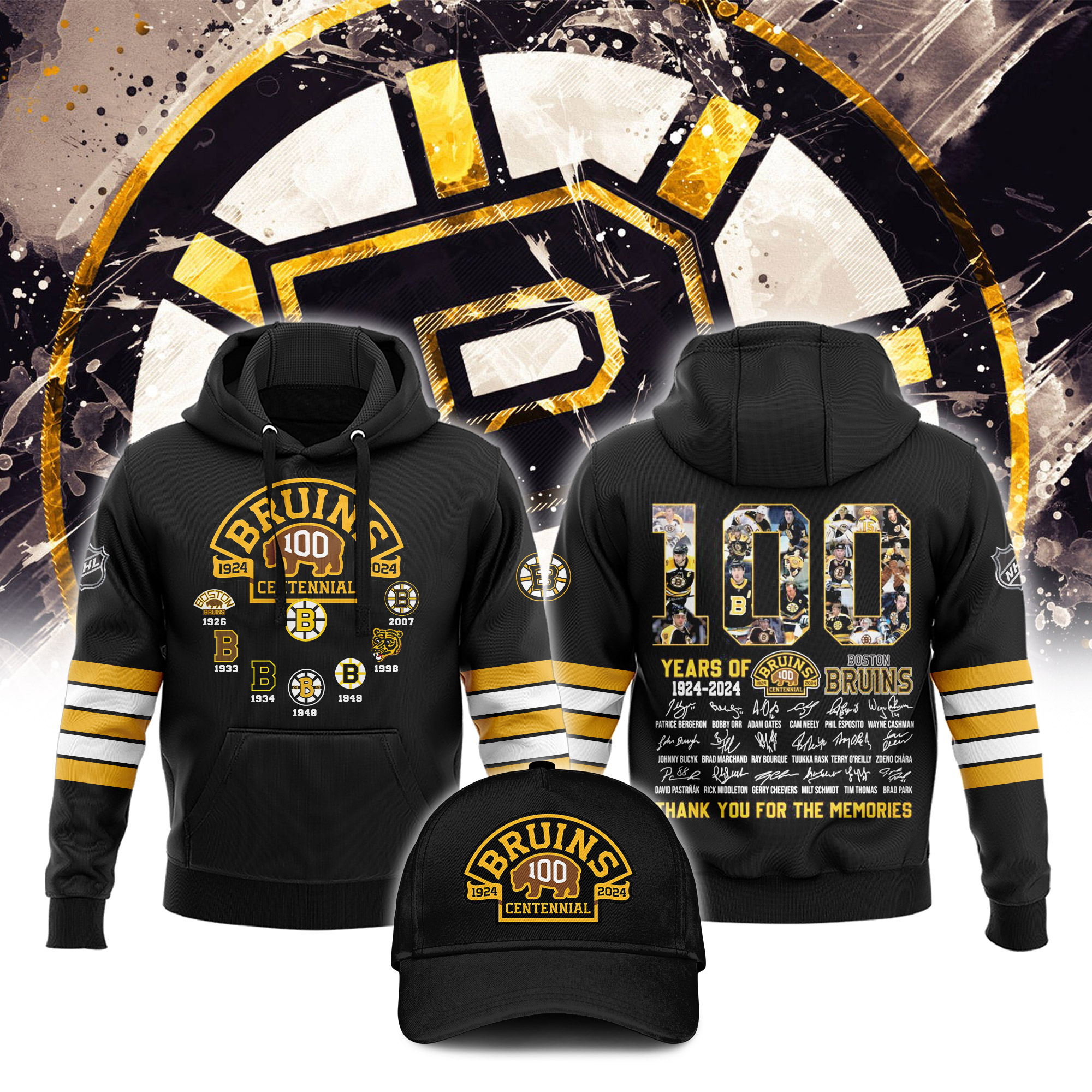 Boston Bruins 100 Centennial 1924 Hoodie - Famjoys Boston Bruins 100 Centennial 1924 Hoodie - Famjoys