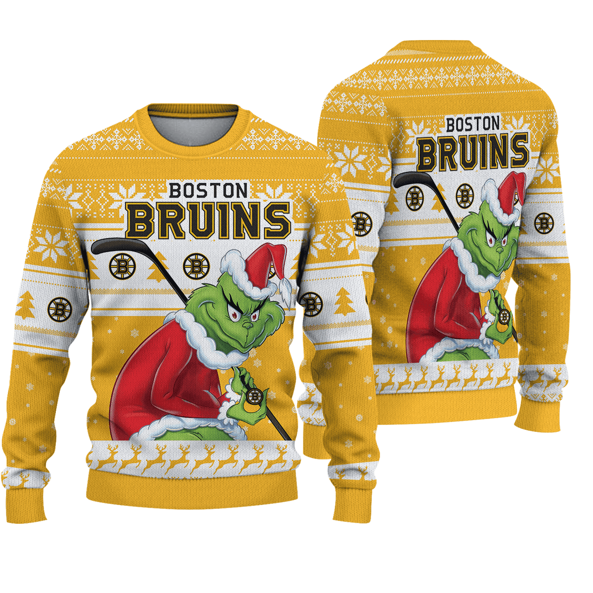 Boston Bruins Grinch Christmas Ugly Sweater - Famjoys Boston Bruins Grinch Christmas Ugly Sweater - Famjoys