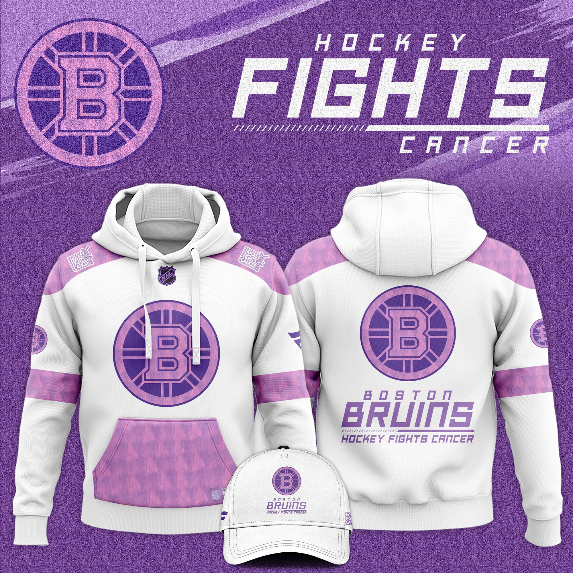 Boston Bruins Hockey Fights Cancer Hoodie #1 - Famjoys Boston Bruins Hockey Fights Cancer Hoodie #1 - Famjoys